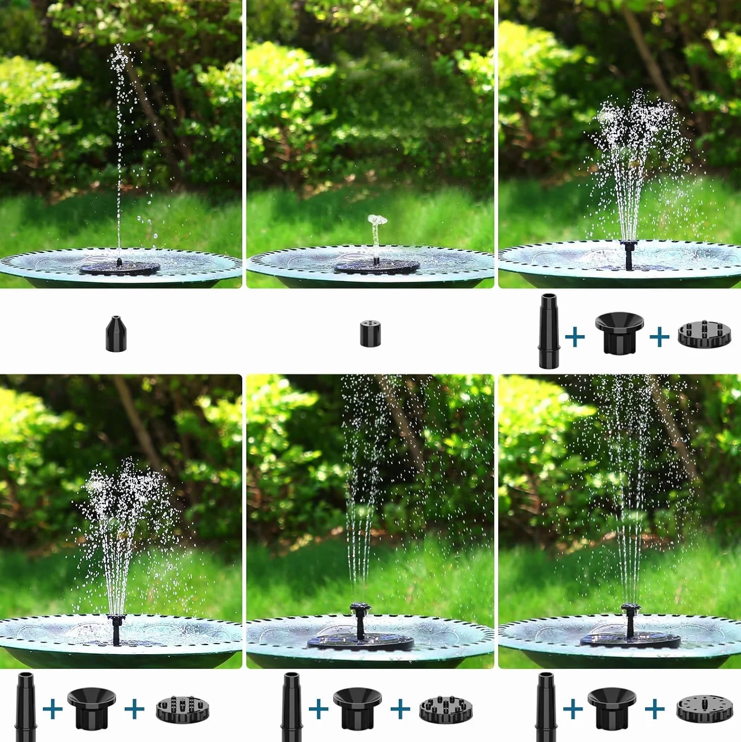 Fontaine Solaire Extérieure 1.5W avec 6 Effets de Jet, Fontaine Flottante pour Jardin Étang