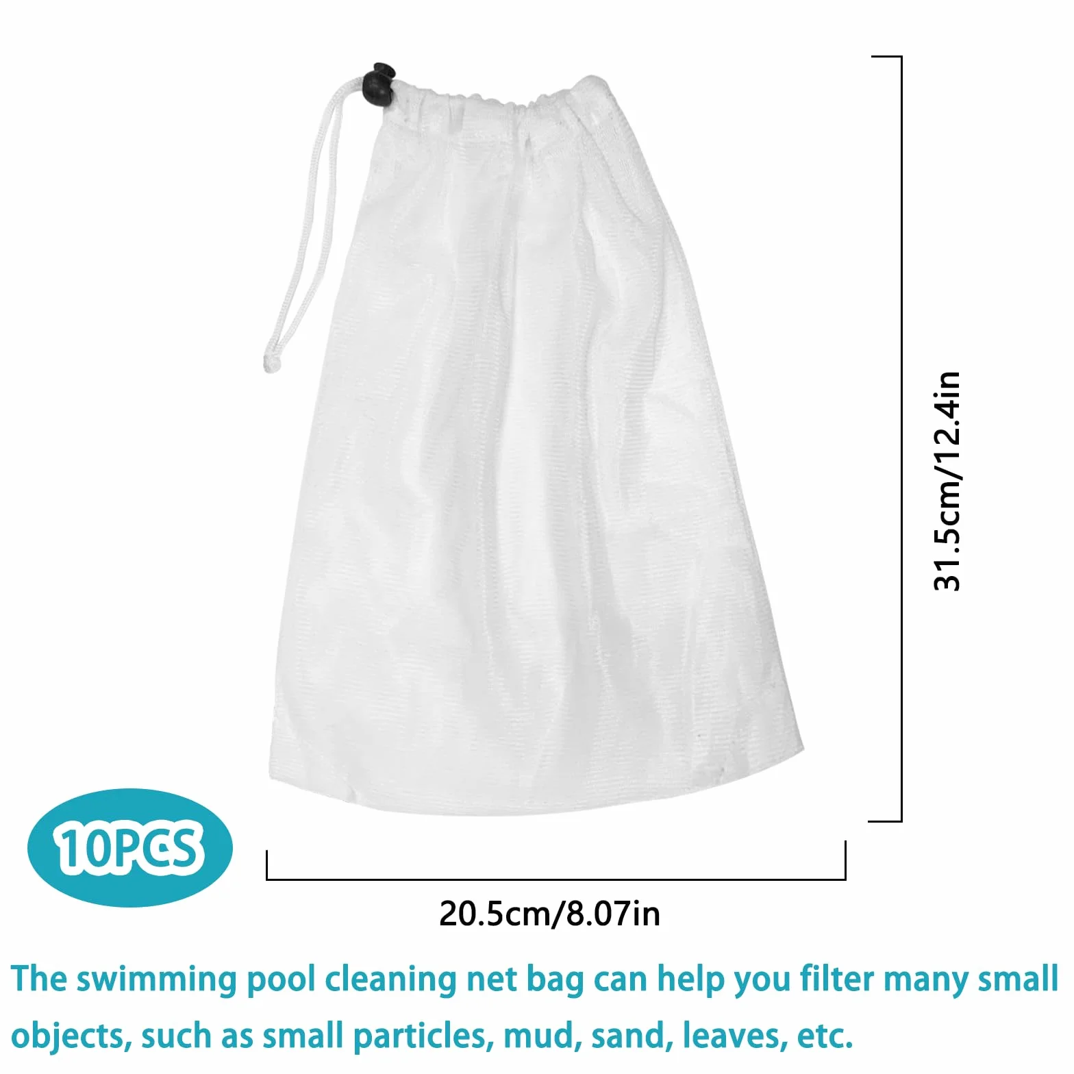 Sacs de récupération pour aspirateur de piscine, lot de 10, en filet avec cordon de serrage
