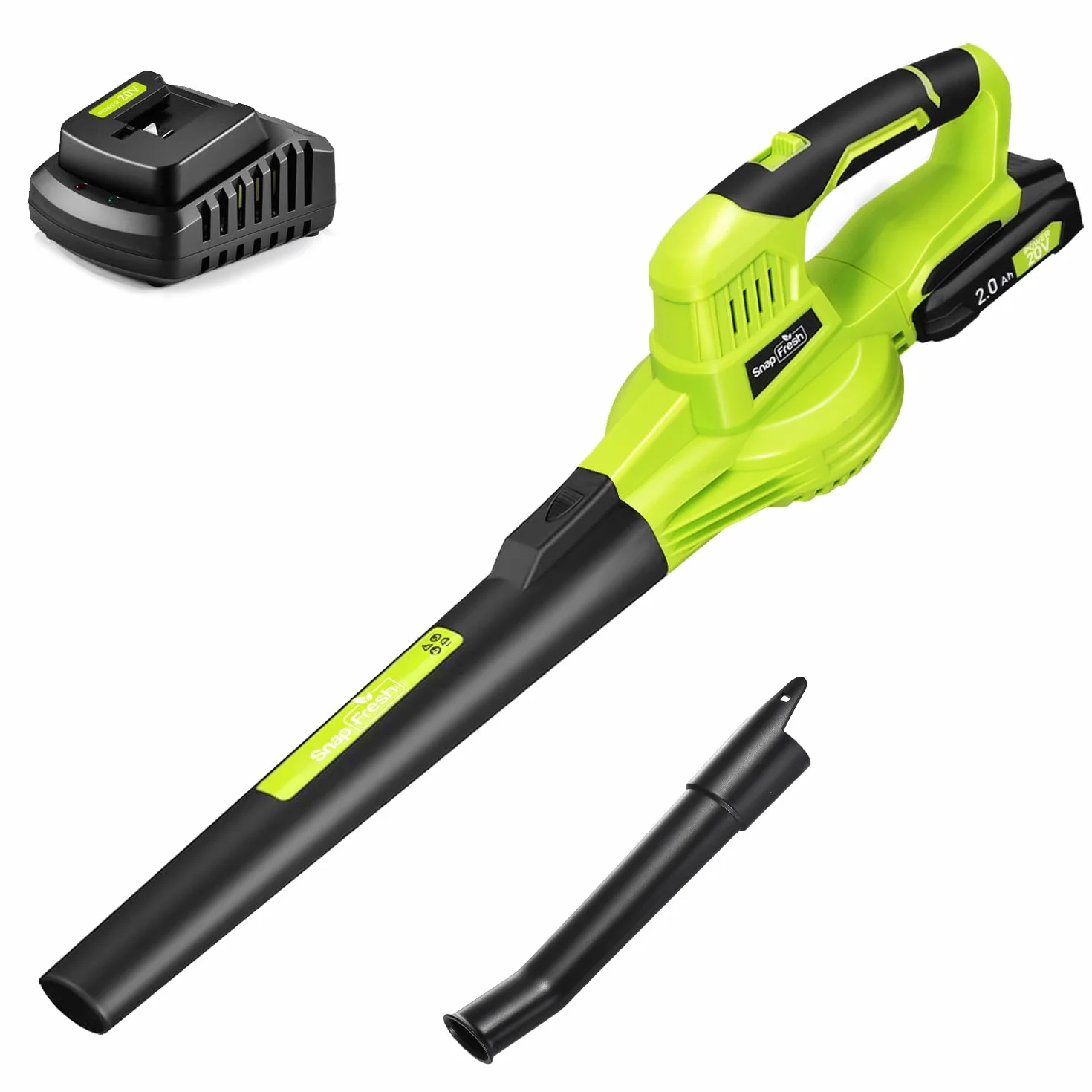 SnapFresh Souffleur Batterie 20V Léger 1,2 kg - Souffleur de Feuilles sans Fil 210 km/h 240m³/h, 2 Vitesses, avec Batterie et Chargeur