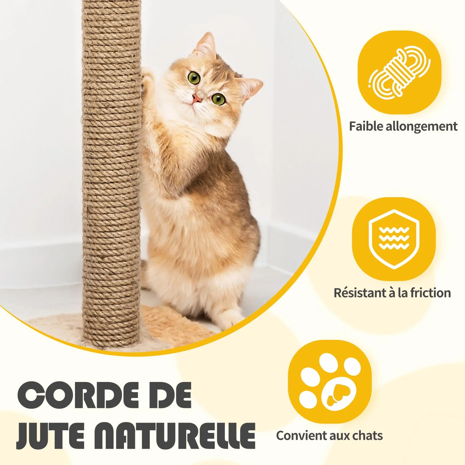 Corde en sisal pour Arbre à Chat, 6 mm x 60 m, Corde en sisal Naturel, Corde à griffer, Renouvellement Griffes Chat - DIY Bricolage