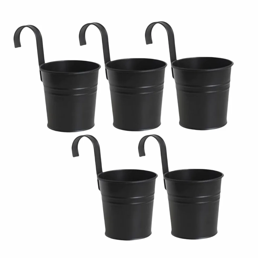 Lot de 5 Pots de Fleurs à Suspendre en Métal avec Crochet pour Balustrade, Balcon, Jardin (Noir)