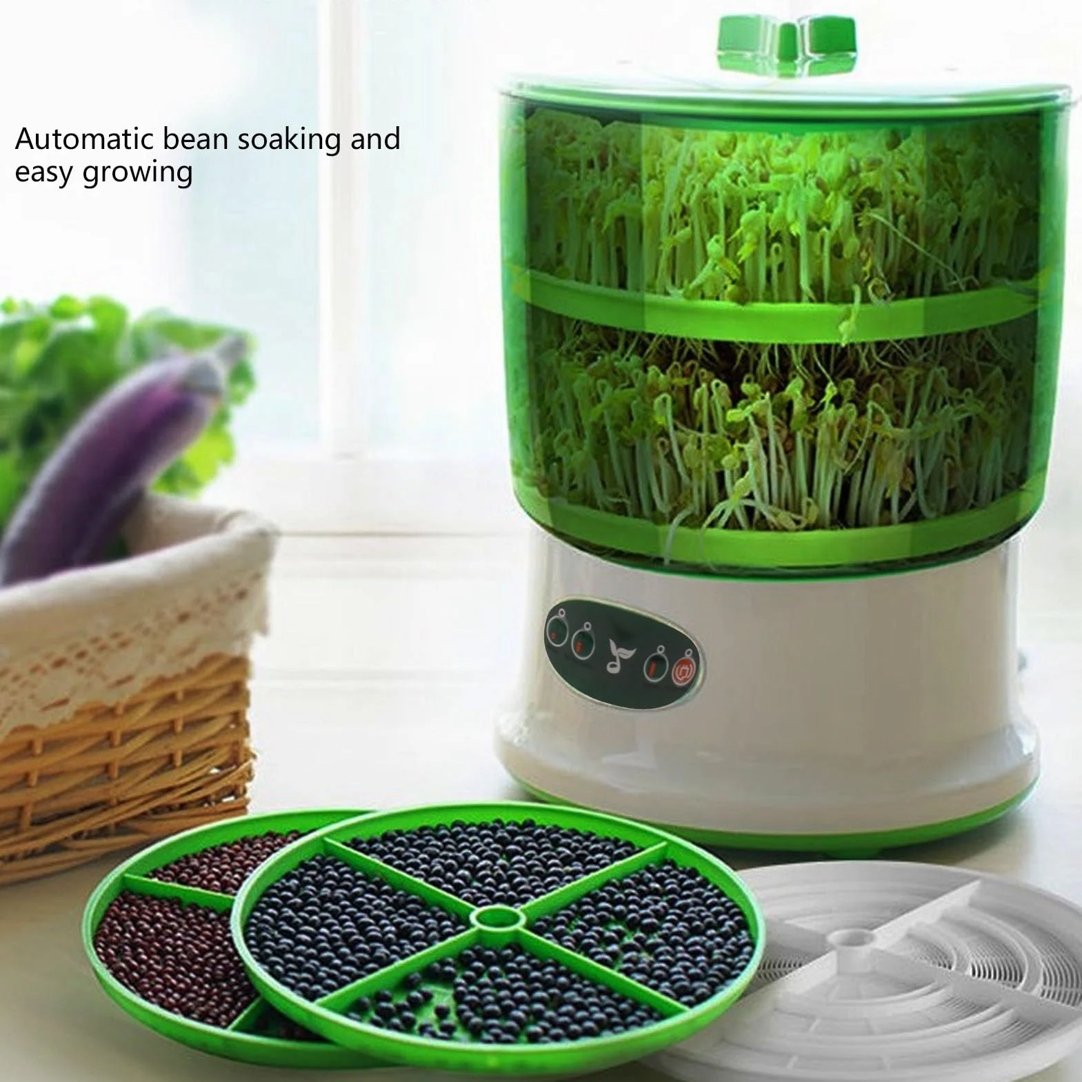 Automatique Machine de Germination de Haricots 2 Couches, Germoir Intelligent LED, Prise UE 220V