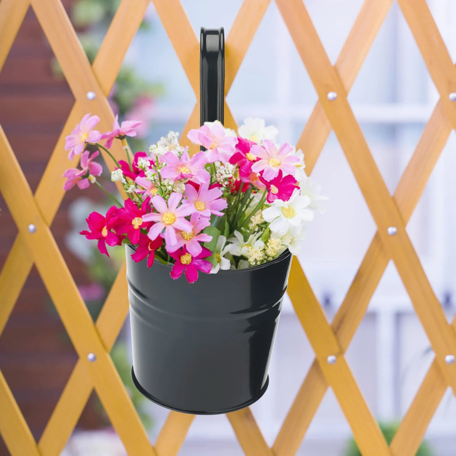 KINGLAKE 10 pièces 16cm Pots de Fleurs en métal à Suspendre Noir avec Crochet Amovibles