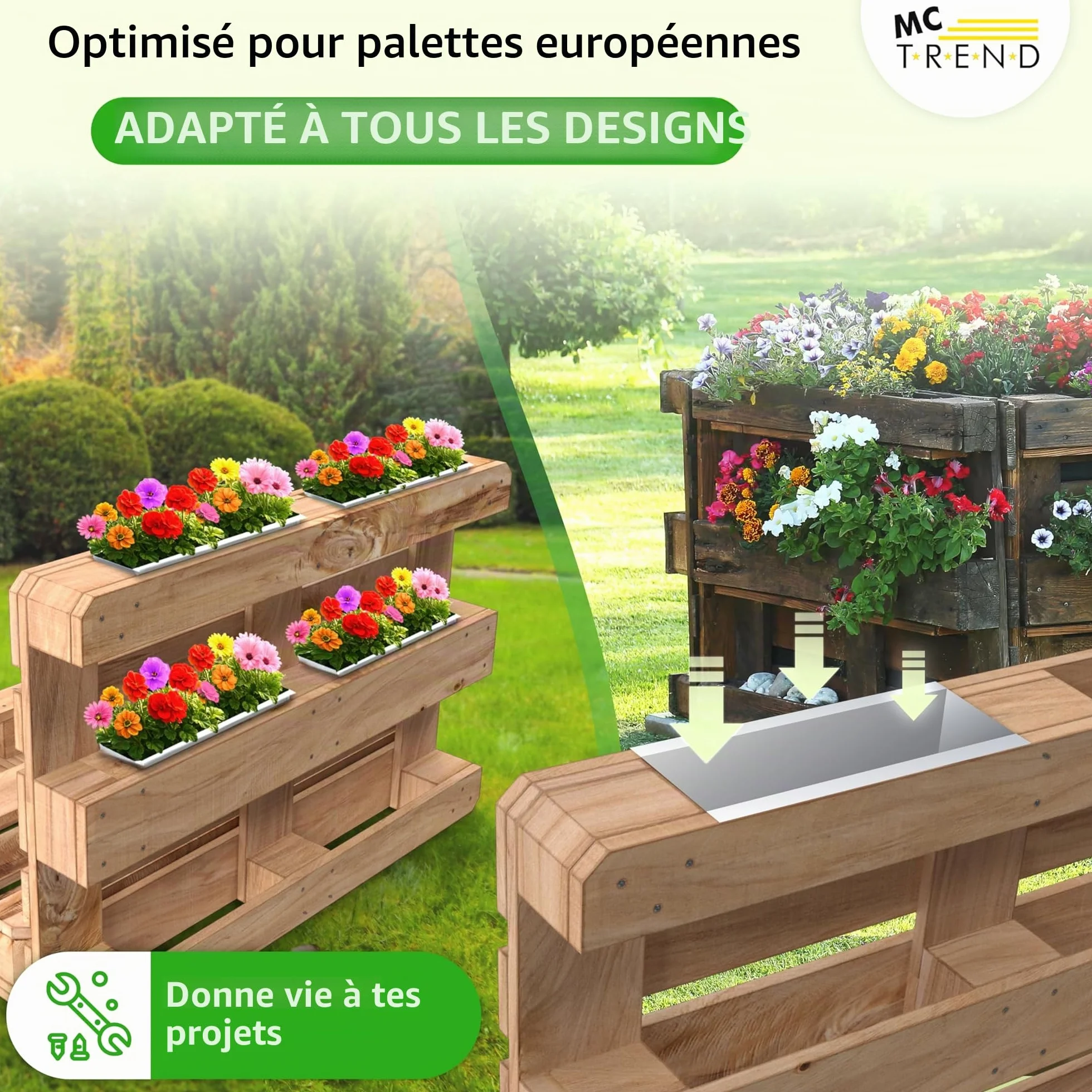 Jardinière pour palettes européennes Métal galvanisé 38,1 x 13 x 9 cm Résistant aux intempéries
