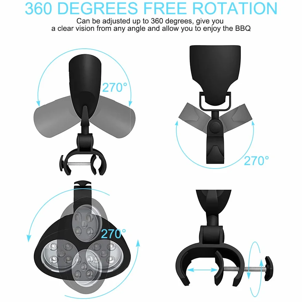LED BBQ Lumières 360° Rotation Réglable 10 LED Barbecue Gril Touche Tactile Résistant à la Chaleur Étanche
