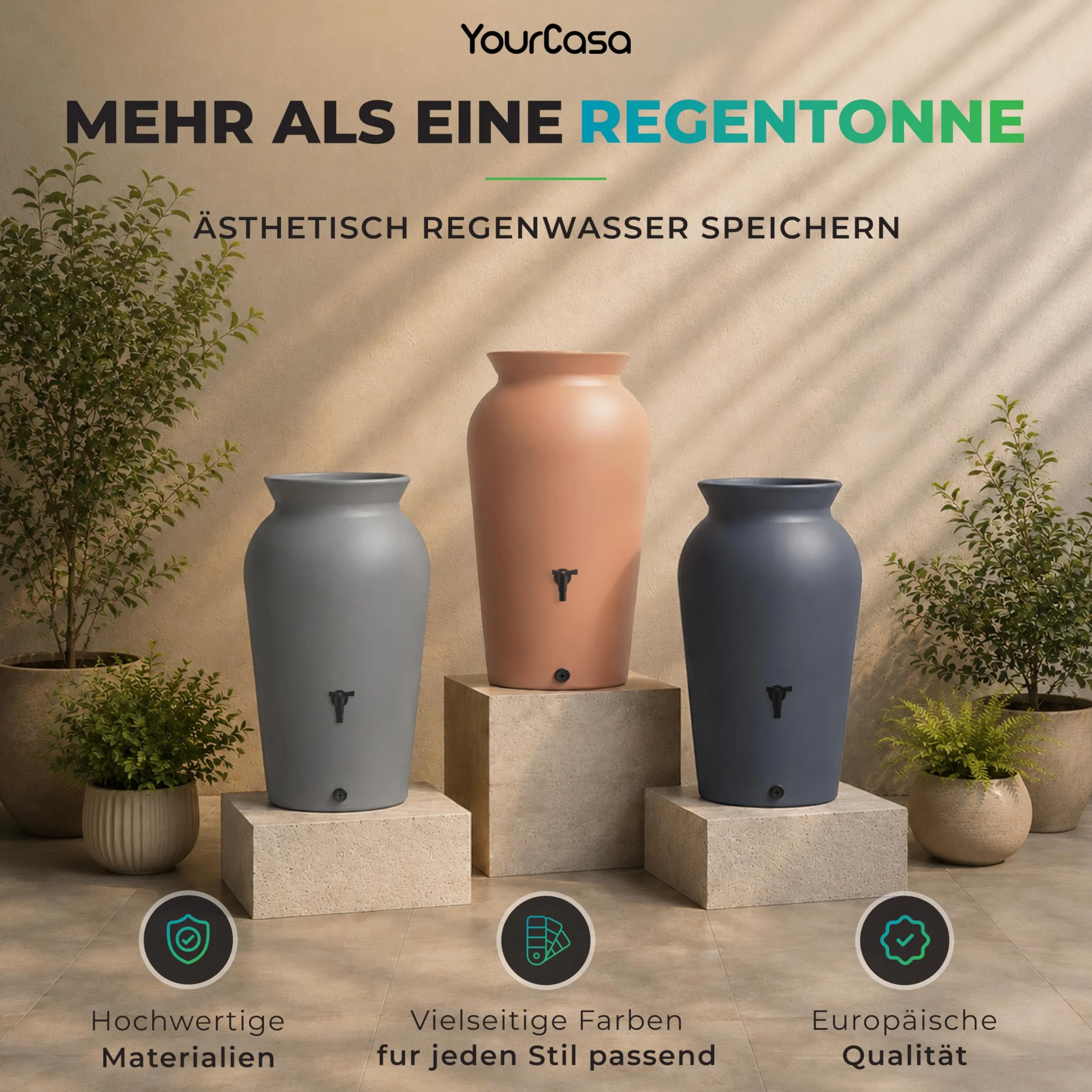 YourCasa DropCatcher Récupérateur d'eau de pluie 230 l plastique résistant au gel gris