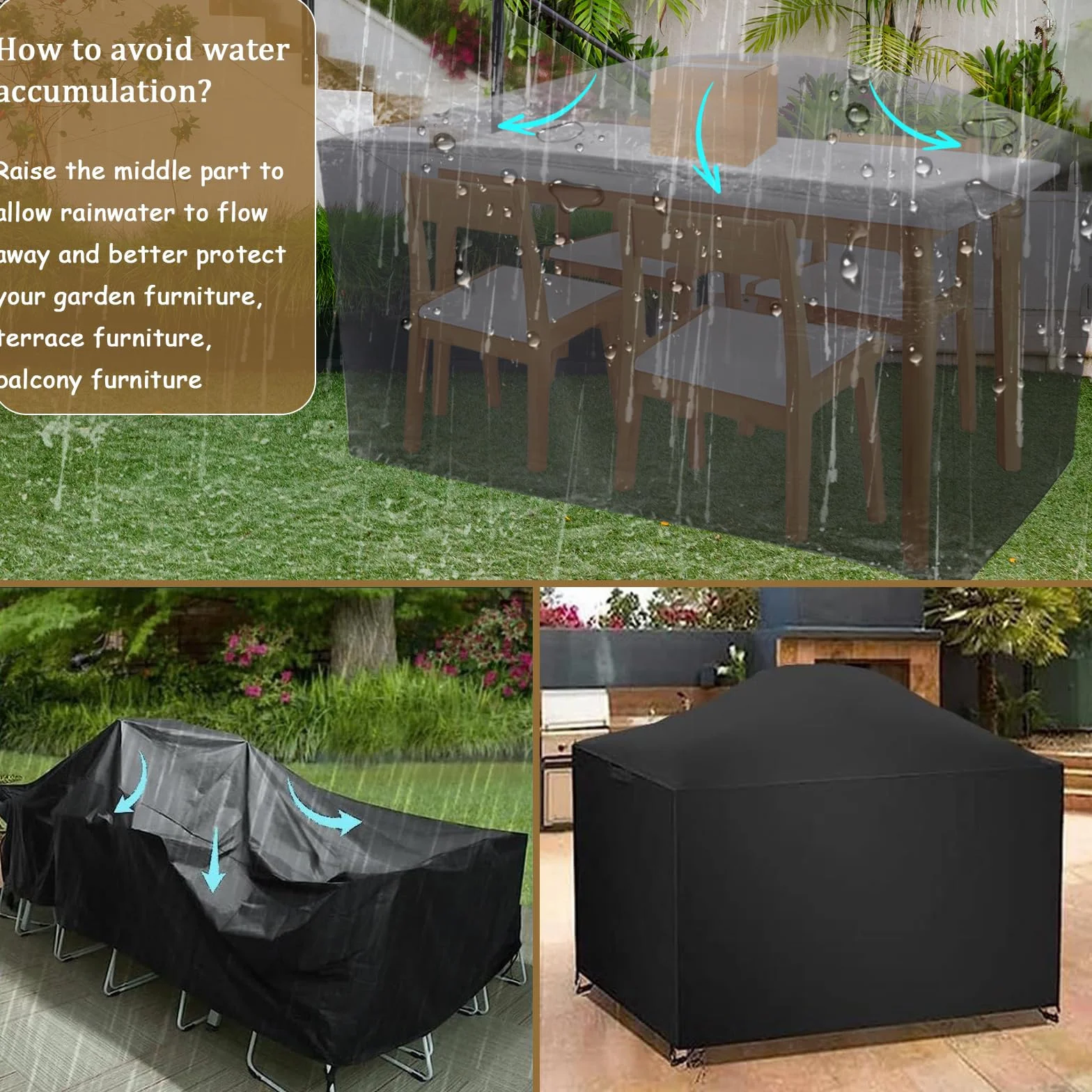 Housse de Protection Salon de Jardin 215x105x75cm Tissu Oxford 420D Imperméable