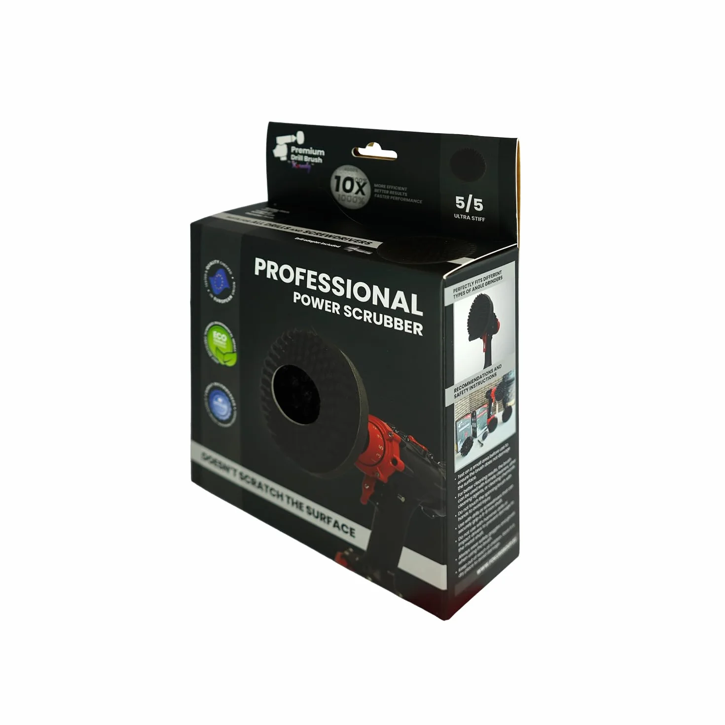 Brosse de perçage professionnelle 2 en 1 pour perceuse et meuleuse d'angle ultra rigide 15 cm Noir | Brosse de nettoyage résistante et anti-rayures pour béton, brique, pierre, métal