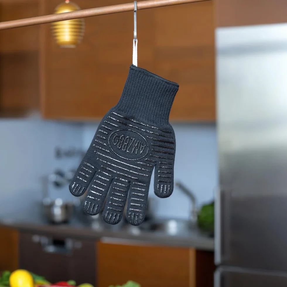 Gants de Cuisine résistants à la Chaleur 500 °C, Extra Longs, Ignifuges, Taille M, Noir, Aramide