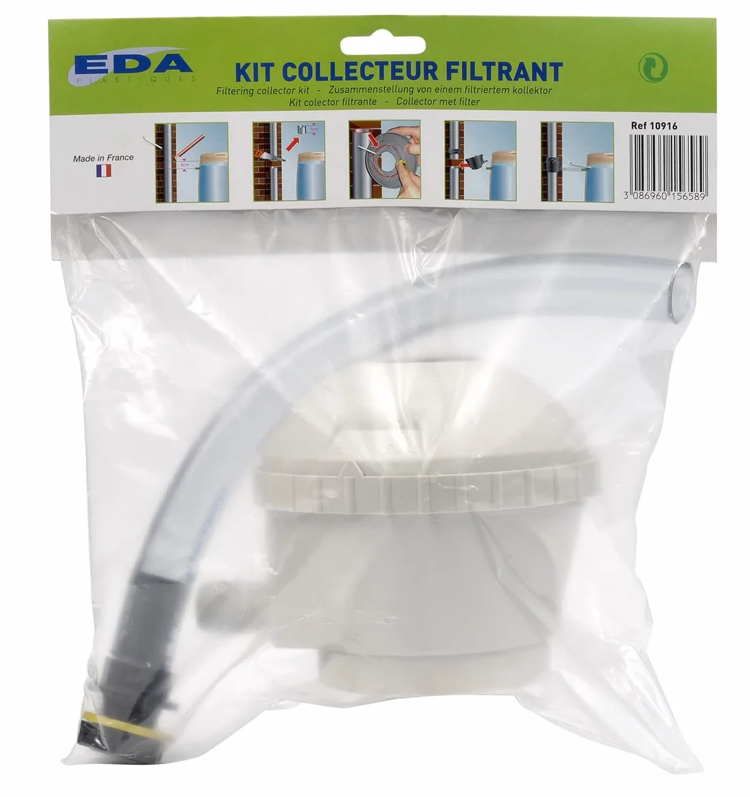 Kit Collecteur Universel Grille Filtrante Système de Trop Plein Embout Raccordement Gris