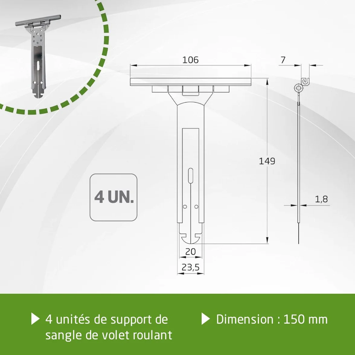 Amig - Lot de 4 sangles de volet roulant - Acier inoxydable et polyamide gris - 150 mm - Attache volet résistant à la corrosion - Améliore la stabilité et durabilité des volets - Installation facile