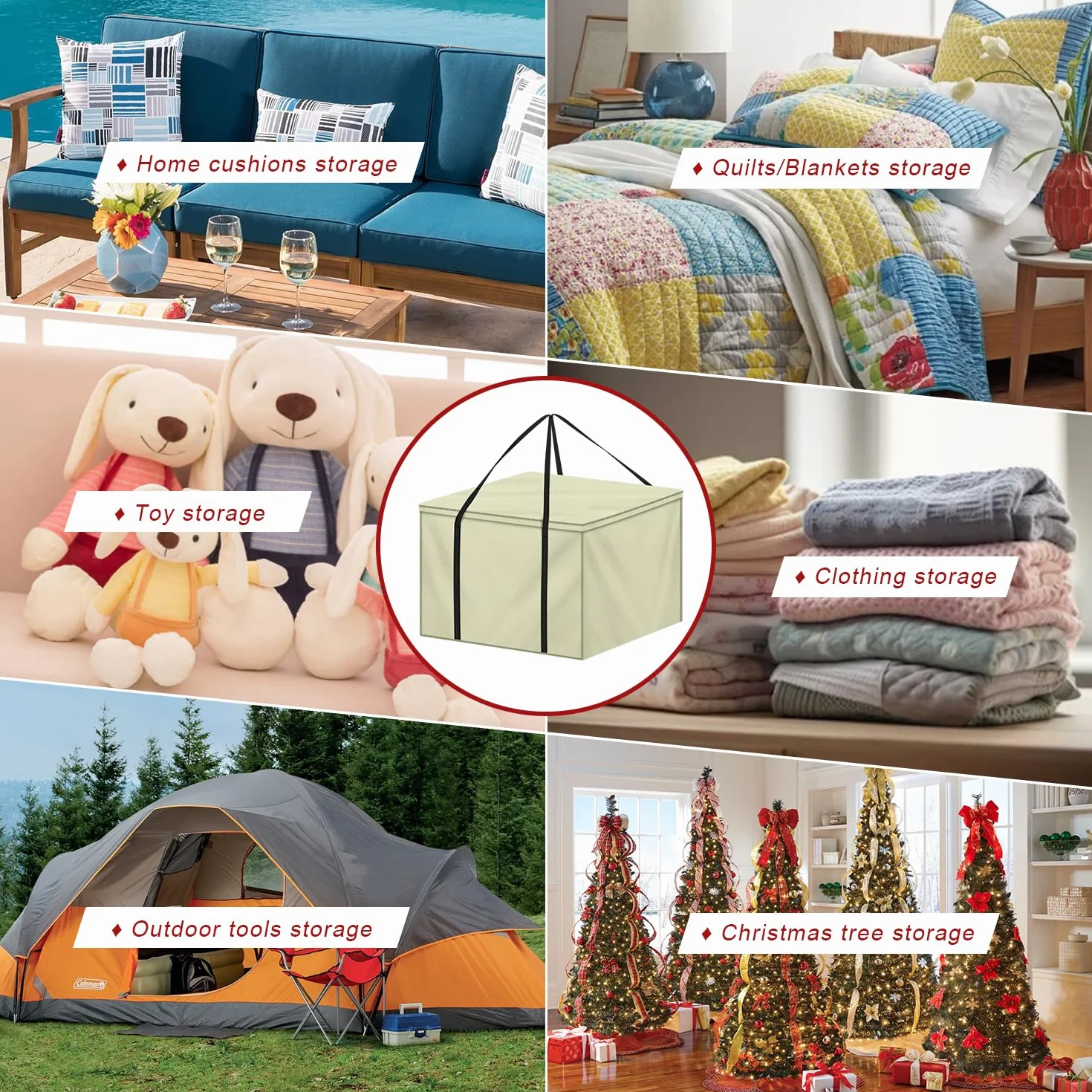 LAMUNI Housse de Rangement Carré 80x80x60cm Tissu Oxford 600D Imperméable pour Coussin de Jardin