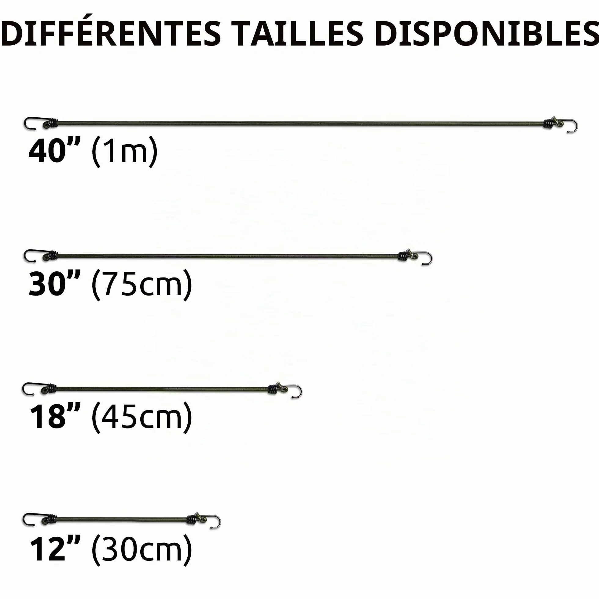 Pluvios - 18" (45CM) Sangles de Serrage - Pack de 10 - Crochet Tendeur - Tendeurs avec Crochets pour Bagages, Barres de Toit, Camping - Résistance aux UV & Conditions Climatiques