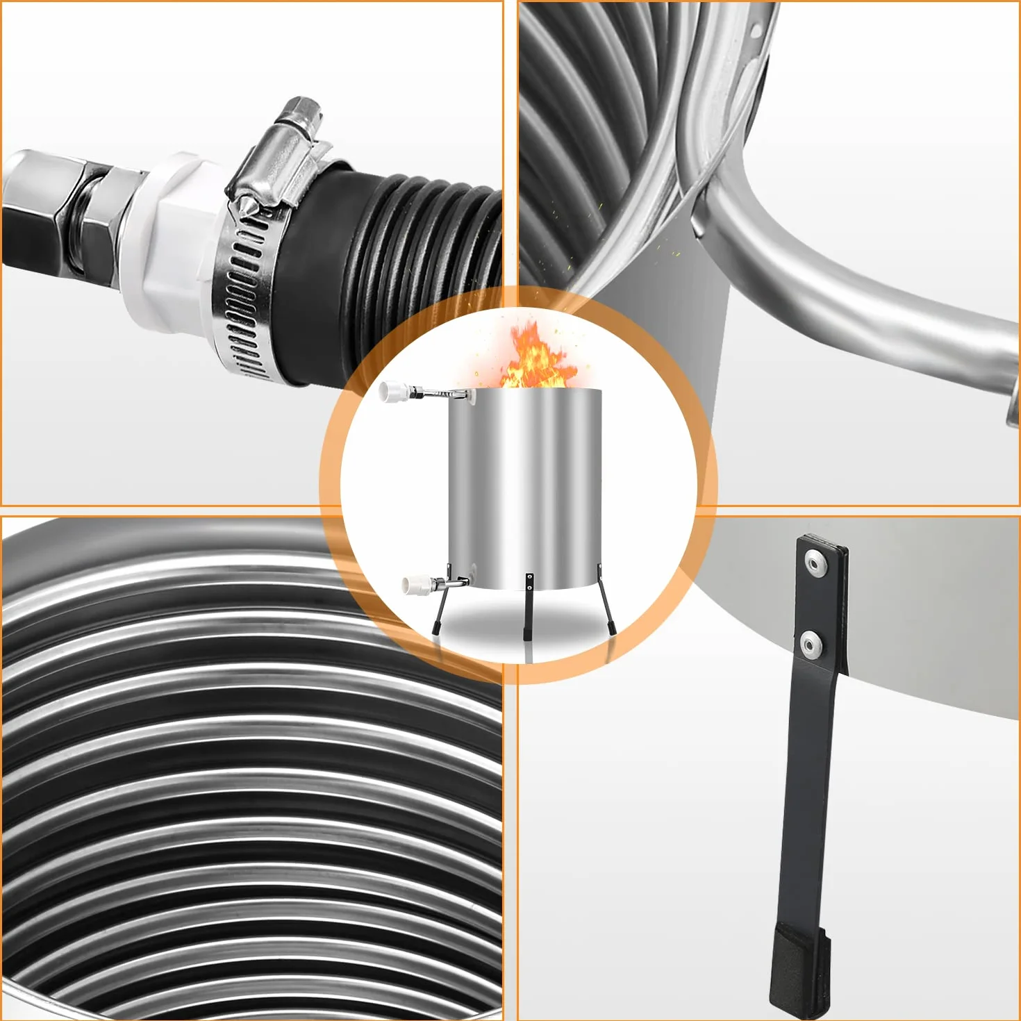 Gimisgu Chauffage de Piscine avec Feu Réservoir à Feu Seau en Acier Inoxydable Raccords 32/38mm