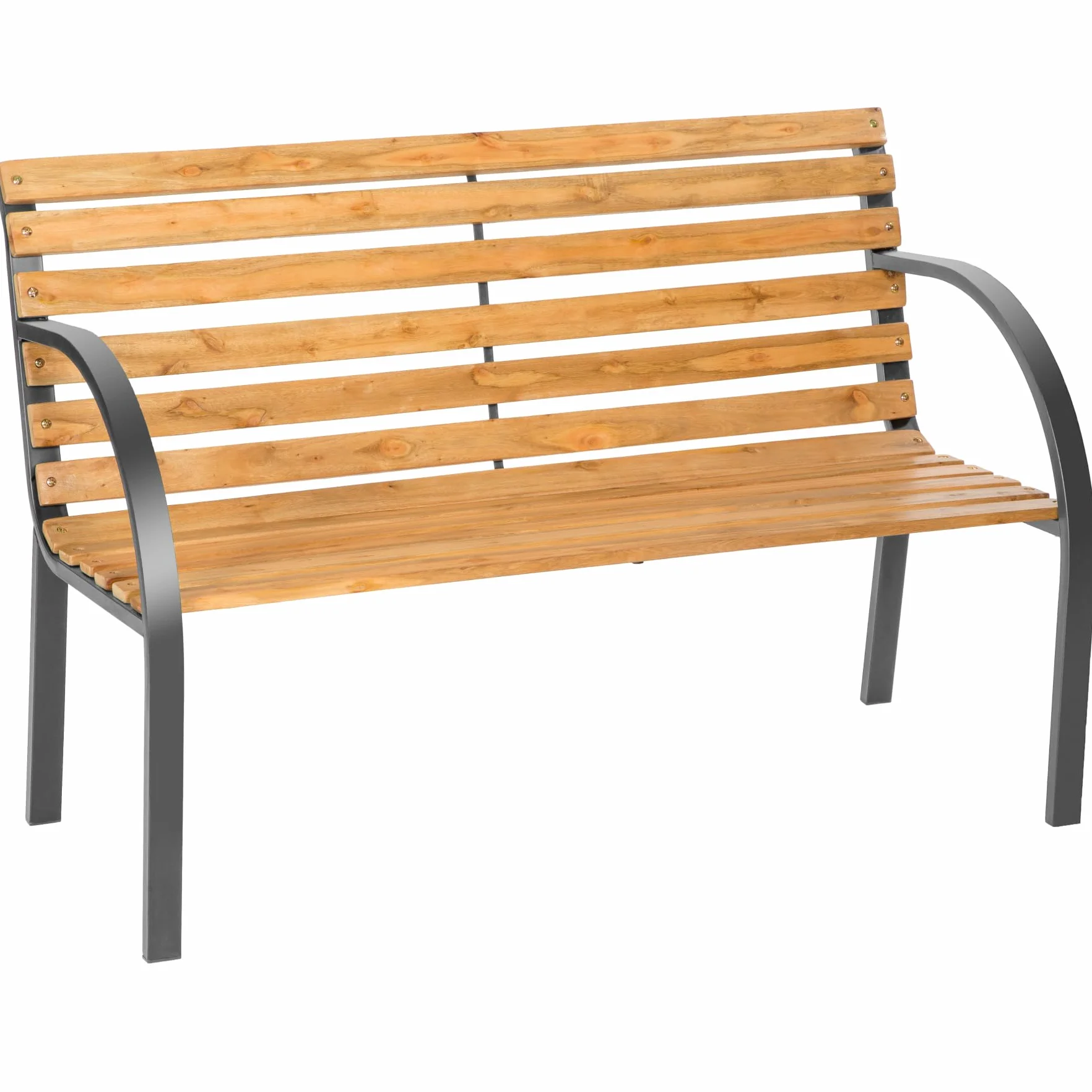 Tectake Banc de Jardin Solide en Bois Naturel laqué et Acier, Banquette de Jardin Noir Résistant aux intempéries