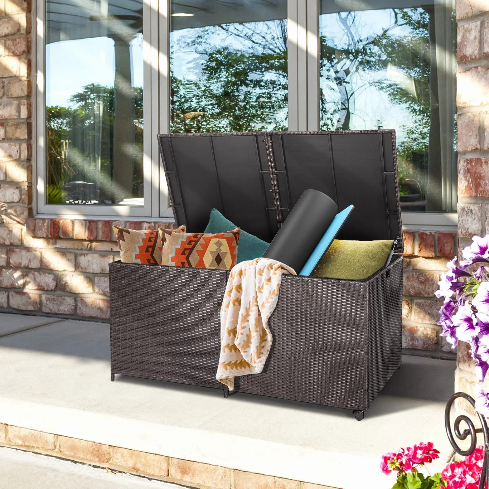 GIANTEX Coffre de Rangement en Rotin 662 L, Résistant aux Intempéries, 150 x 77 x 73 cm