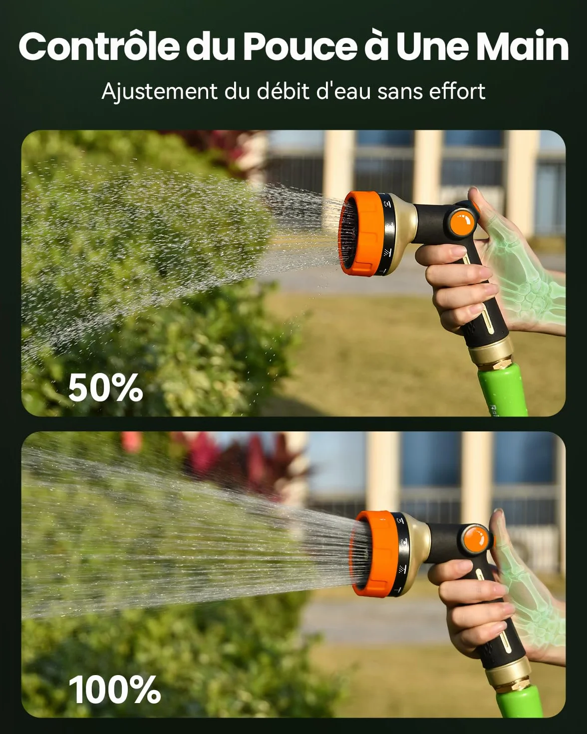RAINPOINT Pistolet Arrosage Métal Robuste 10 Formes Pulvérisation Contrôle Débit Pouce Jardin Orange