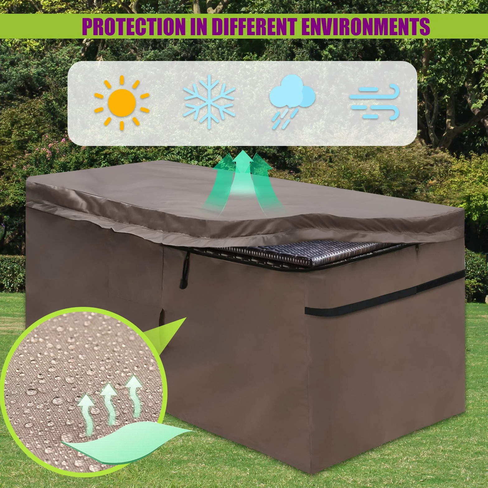 Housse de protection Oxford 420D imperméable marron 130x71x67 cm pour boîte de rangement extérieur