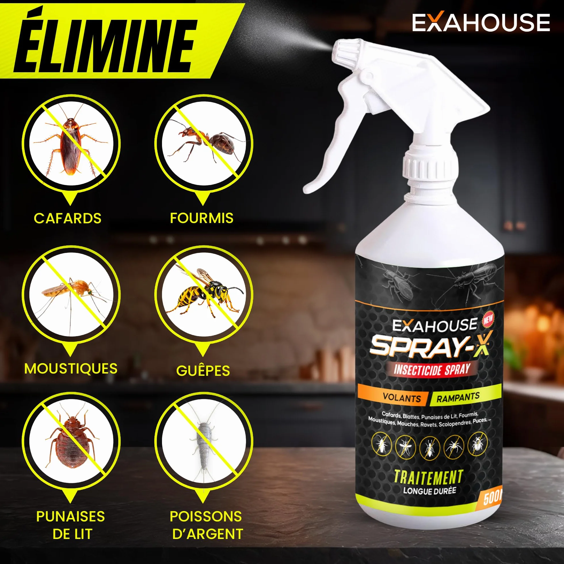 Exahouse Anti Cafards Spray Insecticide Professionnel Ultra Puissant pour Maison & Jardin