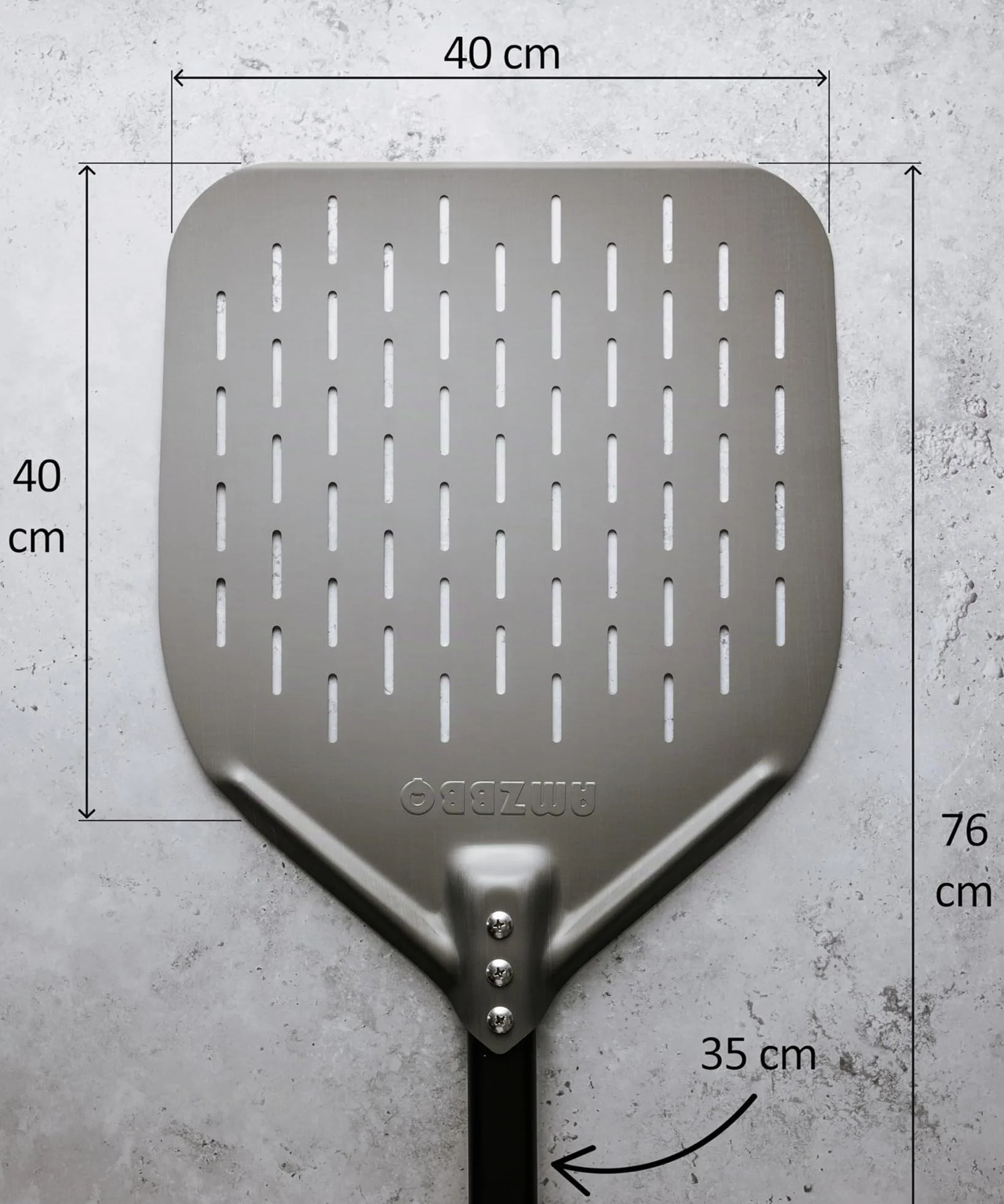 Pelle à pizza perforée en aluminium anodisé dur 40 x 40 x 76 cm accessoire barbecue