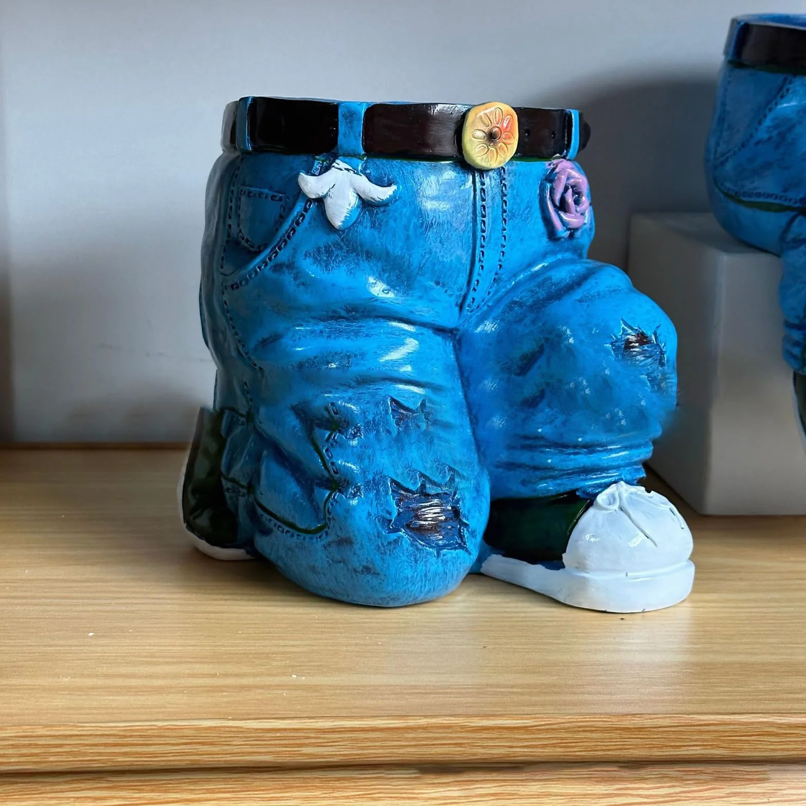 Rétro Denim Jeans Pot de Fleurs en Résine pour Jardin Intérieur Extérieur