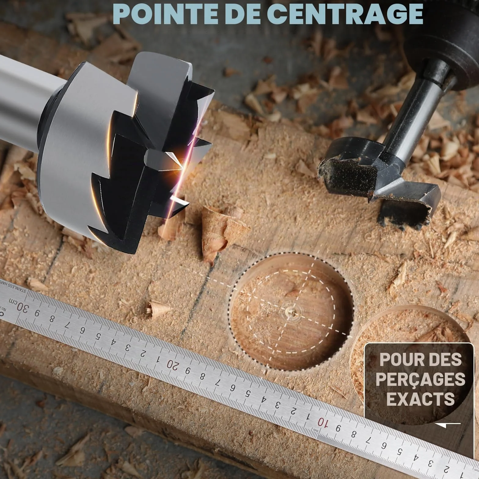 Mèche Forstner 50 mm pour bois, mèches Forstner diamètre 50 mm, longueur 90 mm avec tige hexagonale de 8 mm