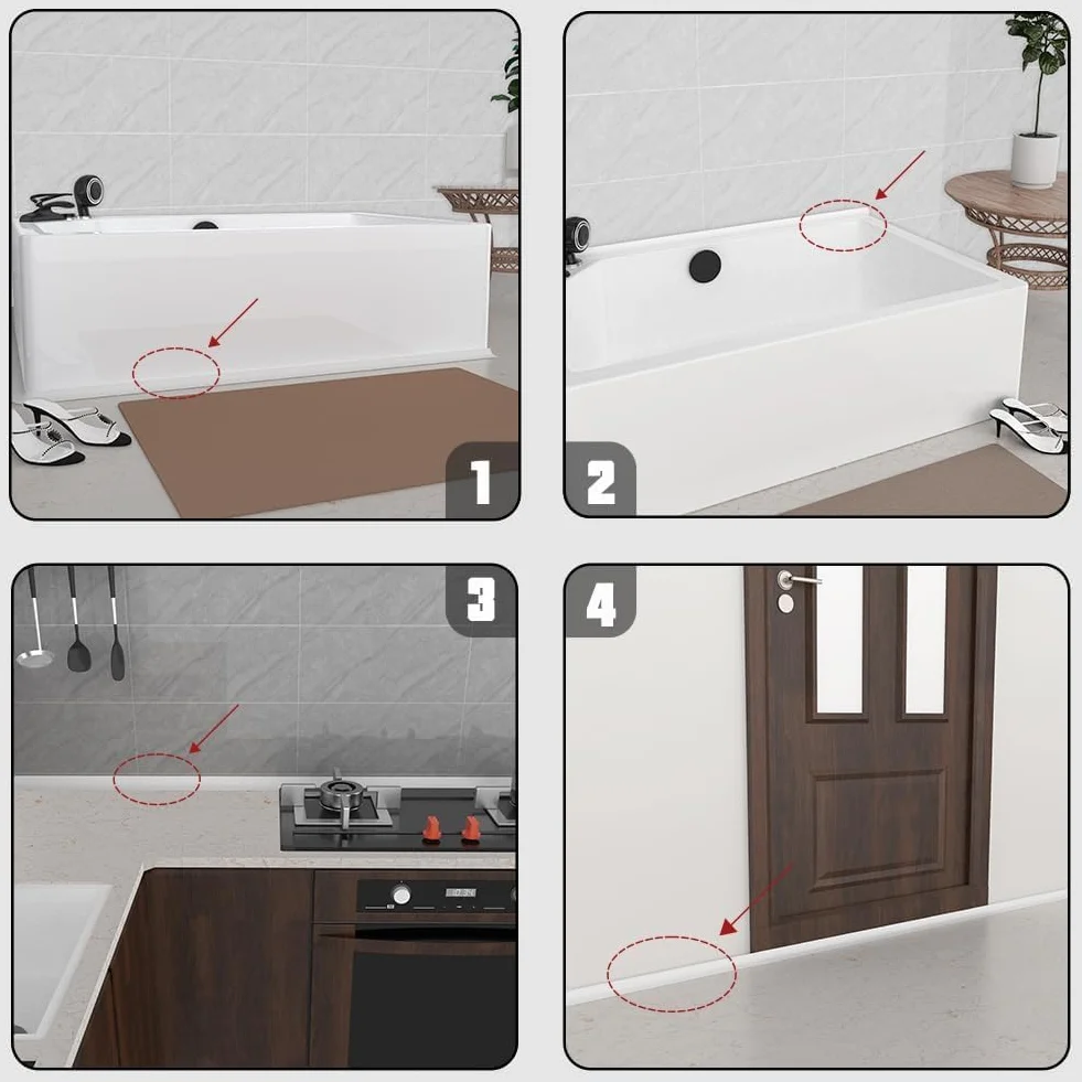 2M Bande d'étanchéité Silicone Pliable Barrage d'eau Seuil de Douche Joint Douche Barriere de Douche Retenue d'eau Anti Débordement pour Salle de Bain Evier Cuisine,25x15mm Blanc(Deux Côtés Adhésifs)