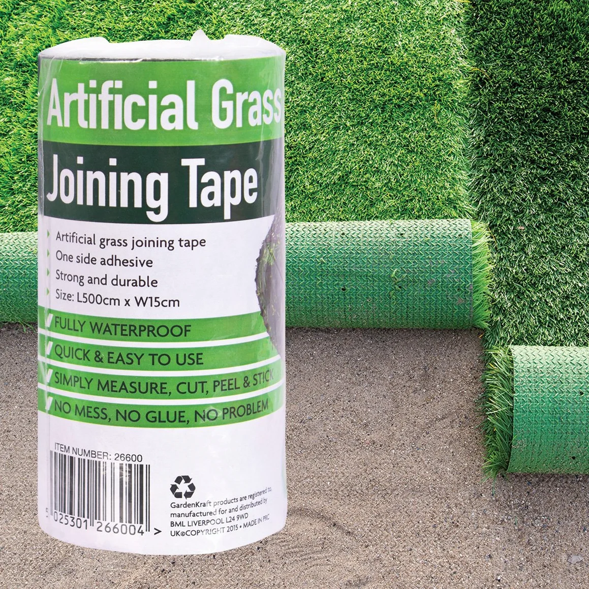 Benross GardenKraft Artificial Grass Joint Tape 5 m x 15 cm Ruban Autocollant Vert 500x15x0,25 cm