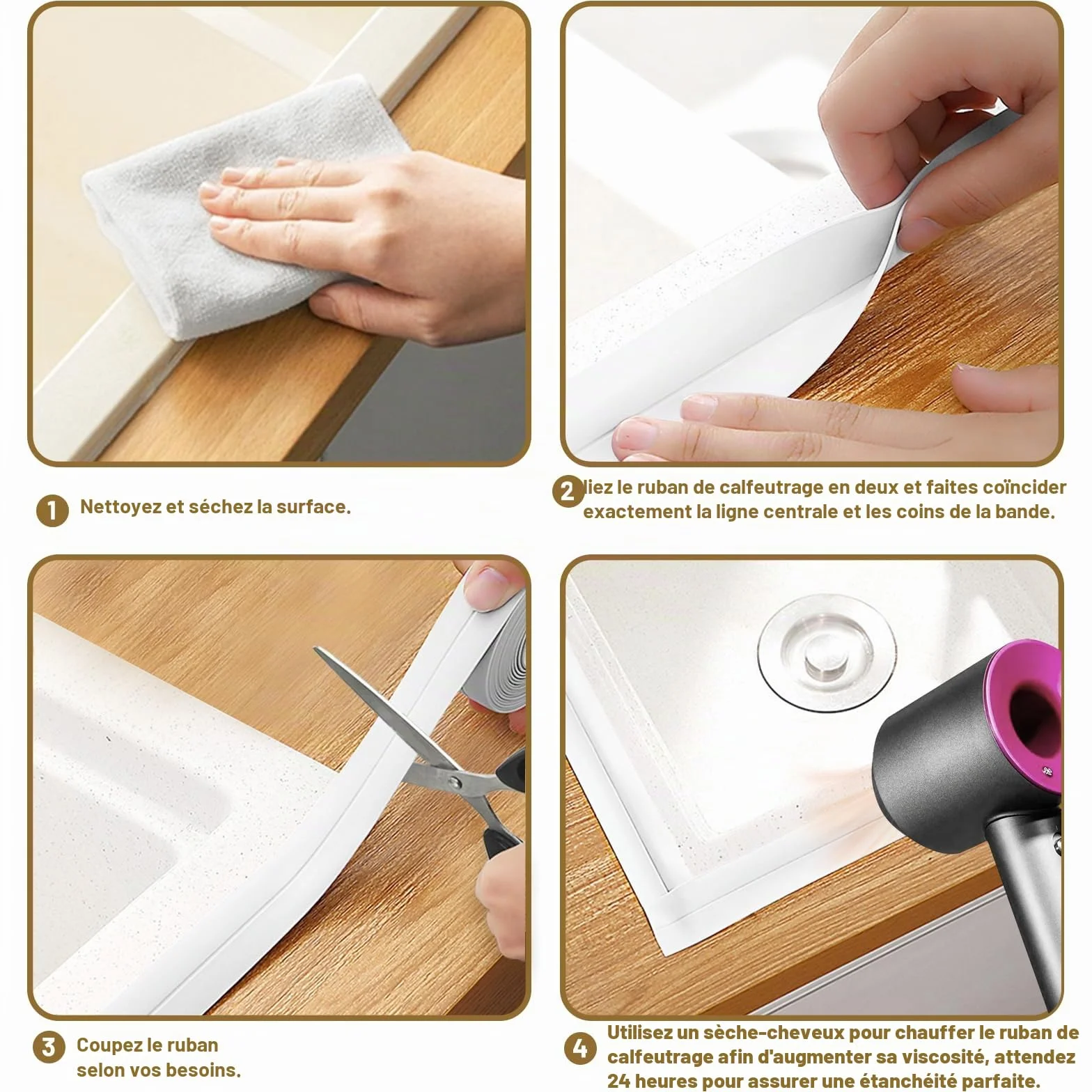 Fixmend Joint Salle de Bain, 2 Rouleaux Silicone Blanc Ruban Auto-Adhésif, Joint Baignoire - Bande d'Étanchéité pour Salle de Bain, Cuisine et Bien Plus (320 * 3,8 Cm)