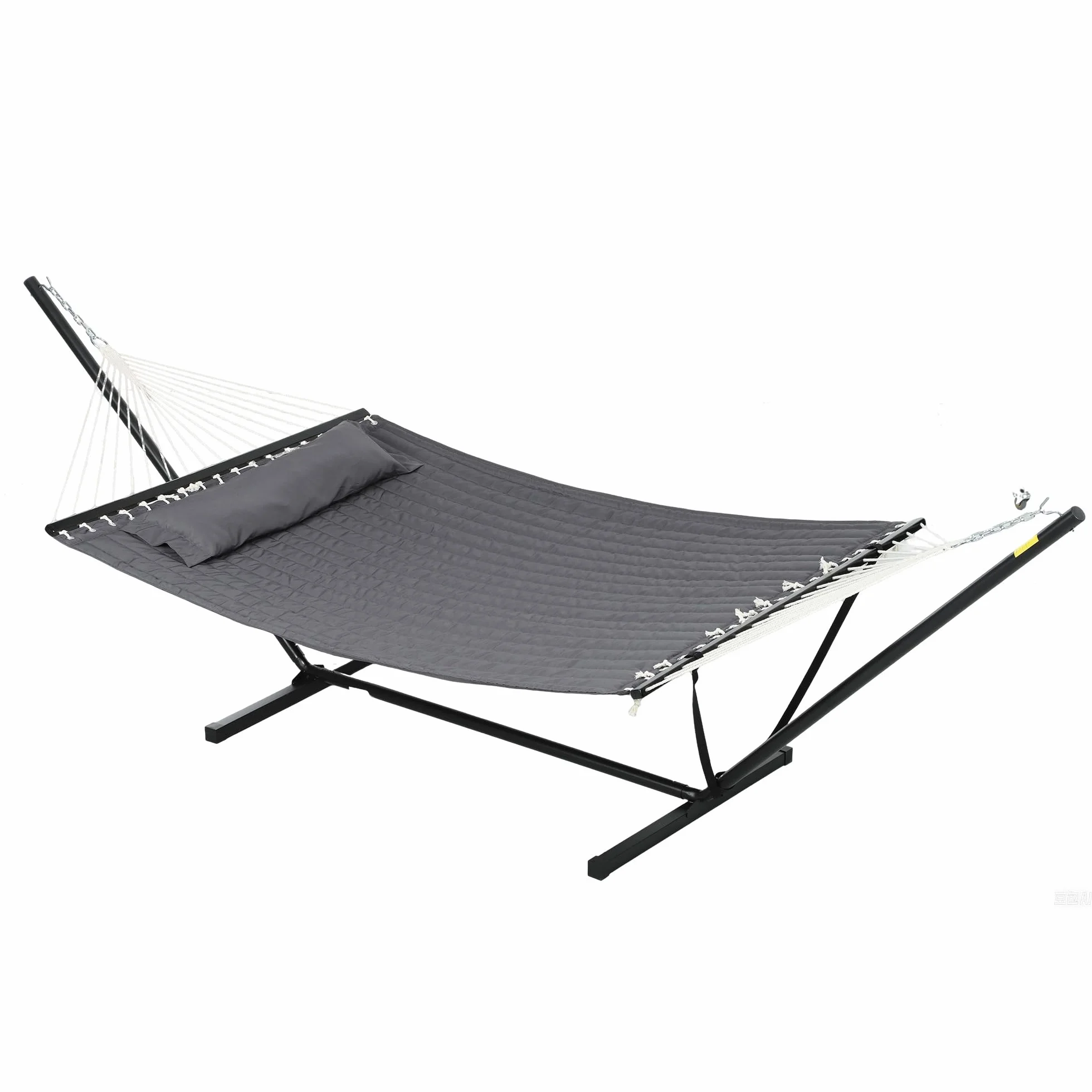 Outsunny Hamac sur Pied avec Oreiller, Support Acier, Barres d'écartement, Camping Plein air, Plage, Gris foncé