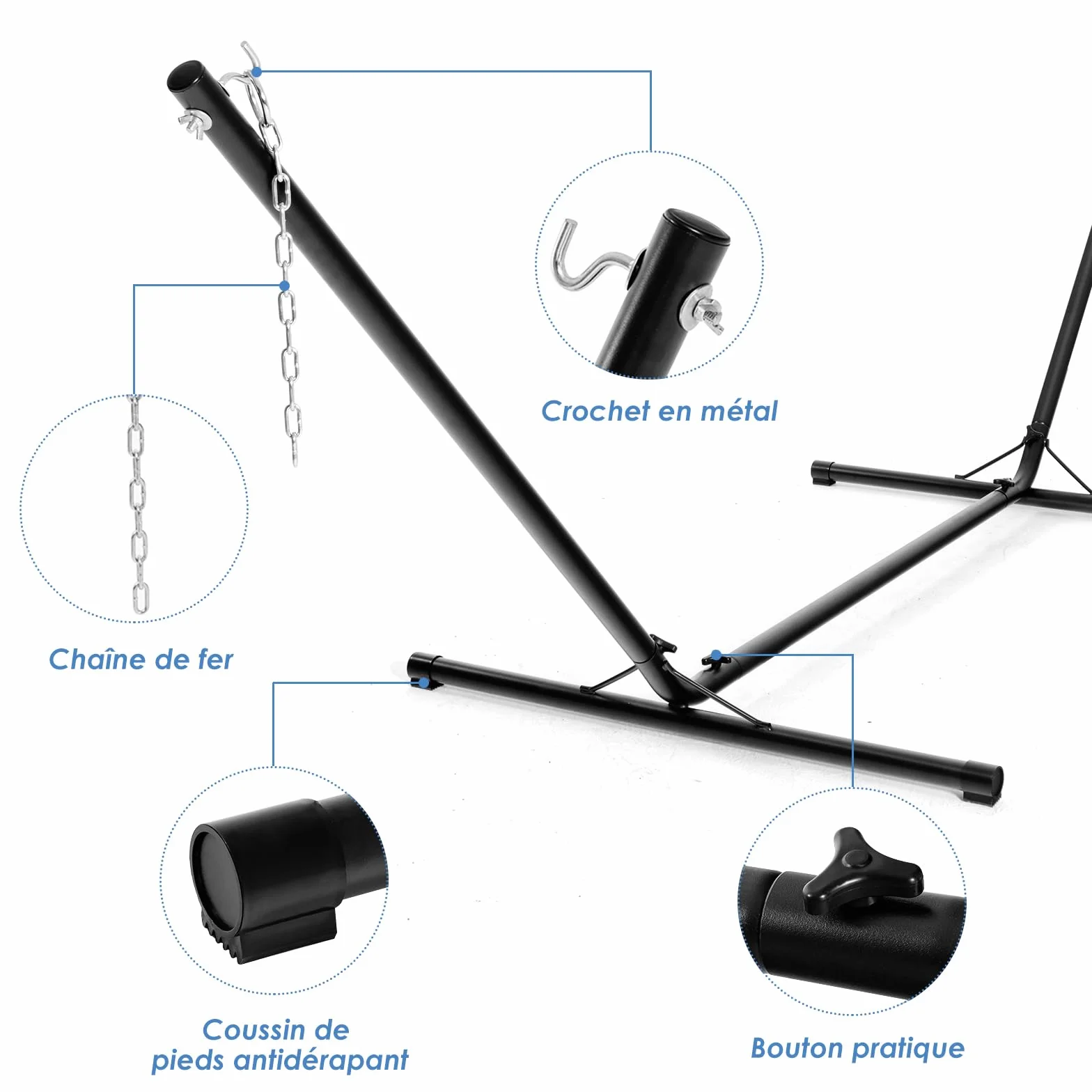 COSTWAY Support Hamac en Métal 150kg 324x104.5x108cm Noir