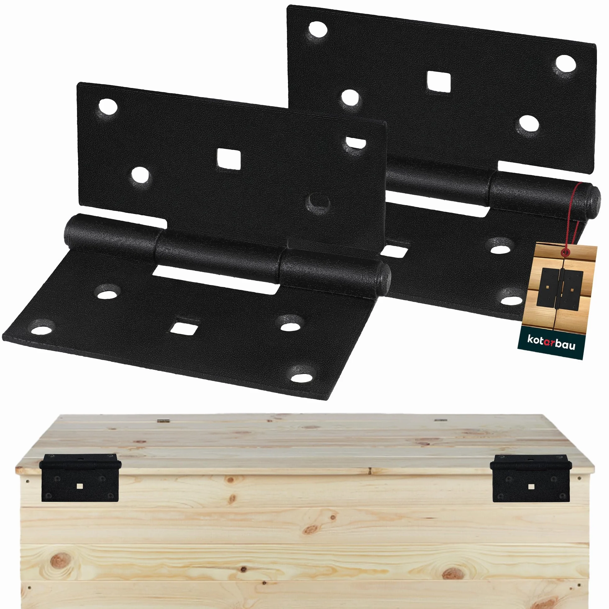 KOTARBAU® 2 x Charnière INOX à congé Chantier 90x95mm en Acier Noir Peint par pulvérisation| Charniere Porte Lourde |Charniere INOX |Charnières de Portes |Charniere Plate |Charnieres |Charnière Porte