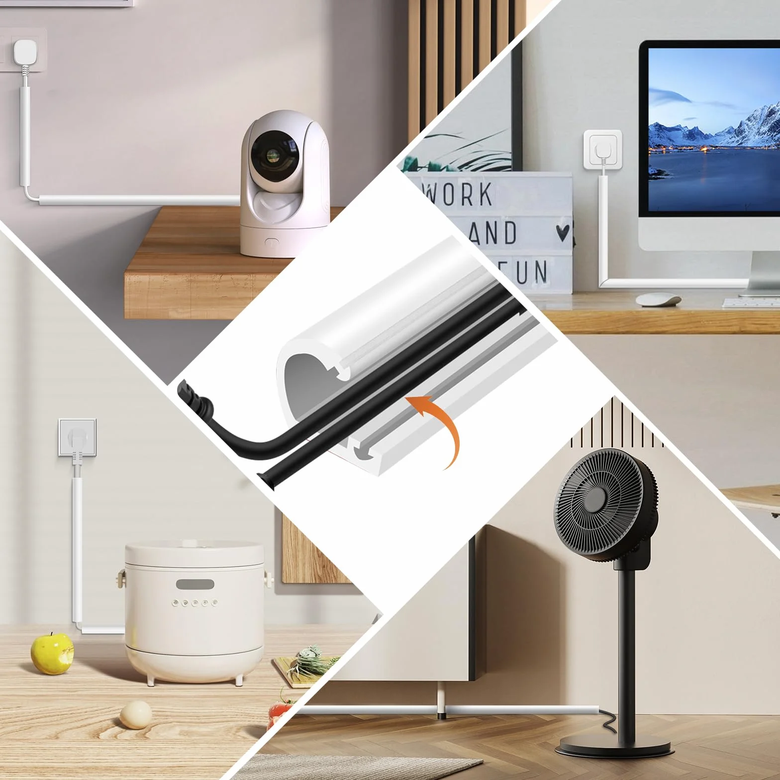 Goulotte Passe Cable adhésive Cache Fil Electrique Flexible goulotte Cache Cable Mural à Ouverture latérale Passage Fil Electrique (22mm×10mm×1m, Blanc)