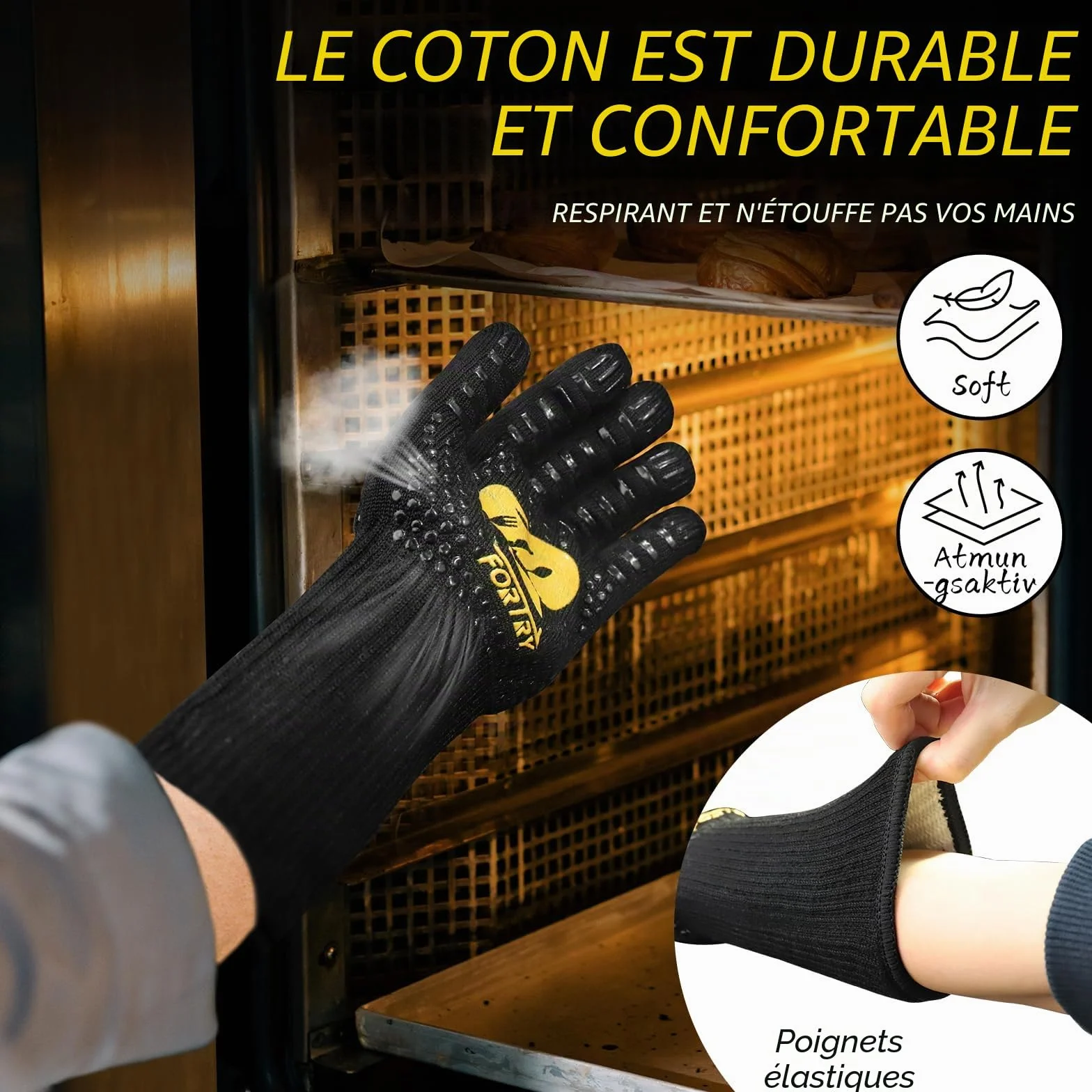 Gant Barbecue Anti Chaleur 800°, Four antidérapants, Cuisson Cuisine Respirants, ignifuges, pour BBQ L-XXL