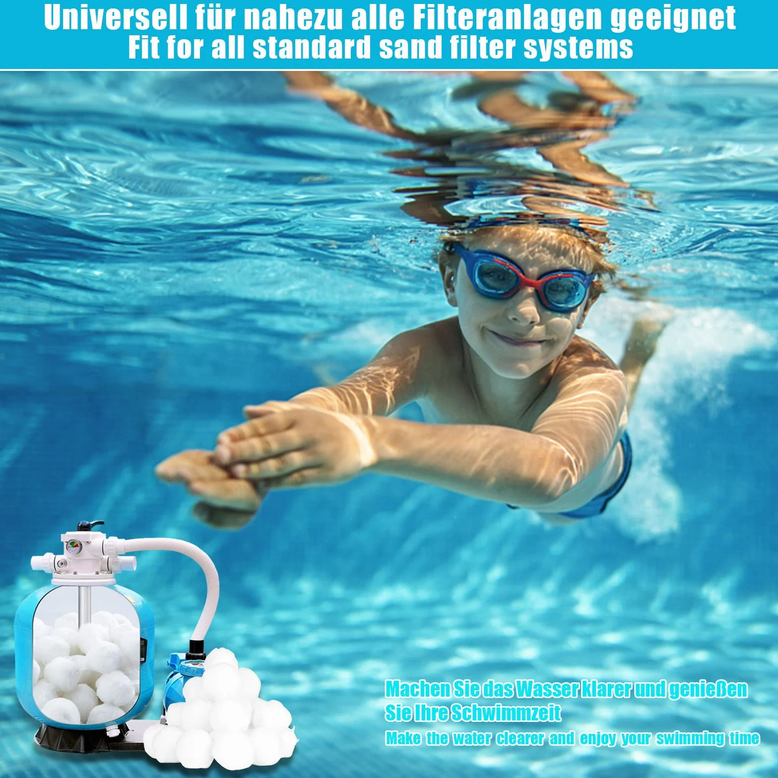 Balles Filtrantes 1500g Boules de Filtre de Piscine Remplace 54kg Sable Filtrant