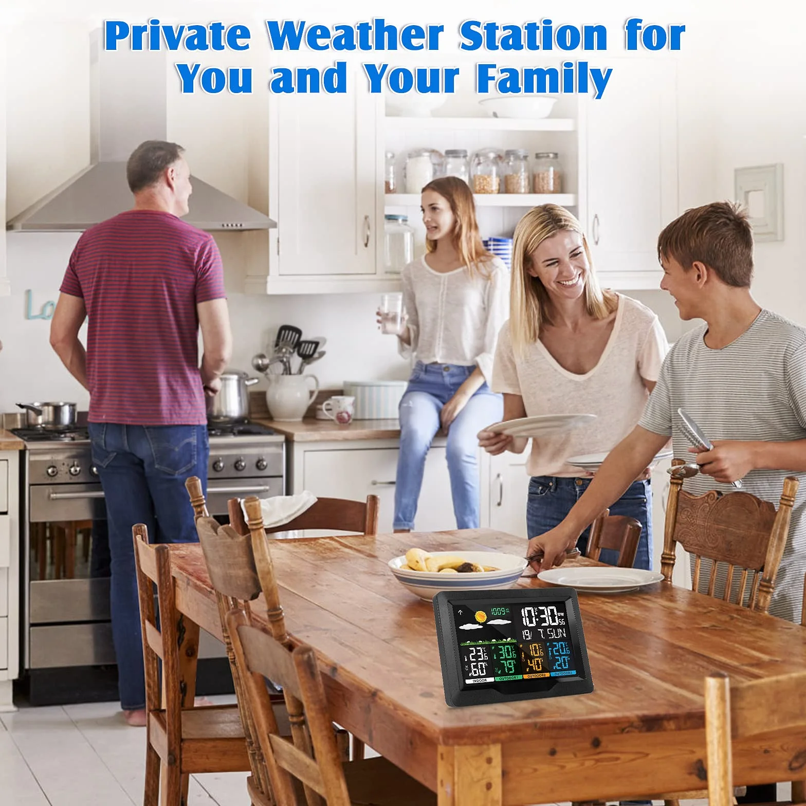 Station Météo sans Fil avec Capteur Thermomètre Hygromètre Intérieure Extérieure Ecran LCD Calendrier Horloge Réveil Prévisions 12cm