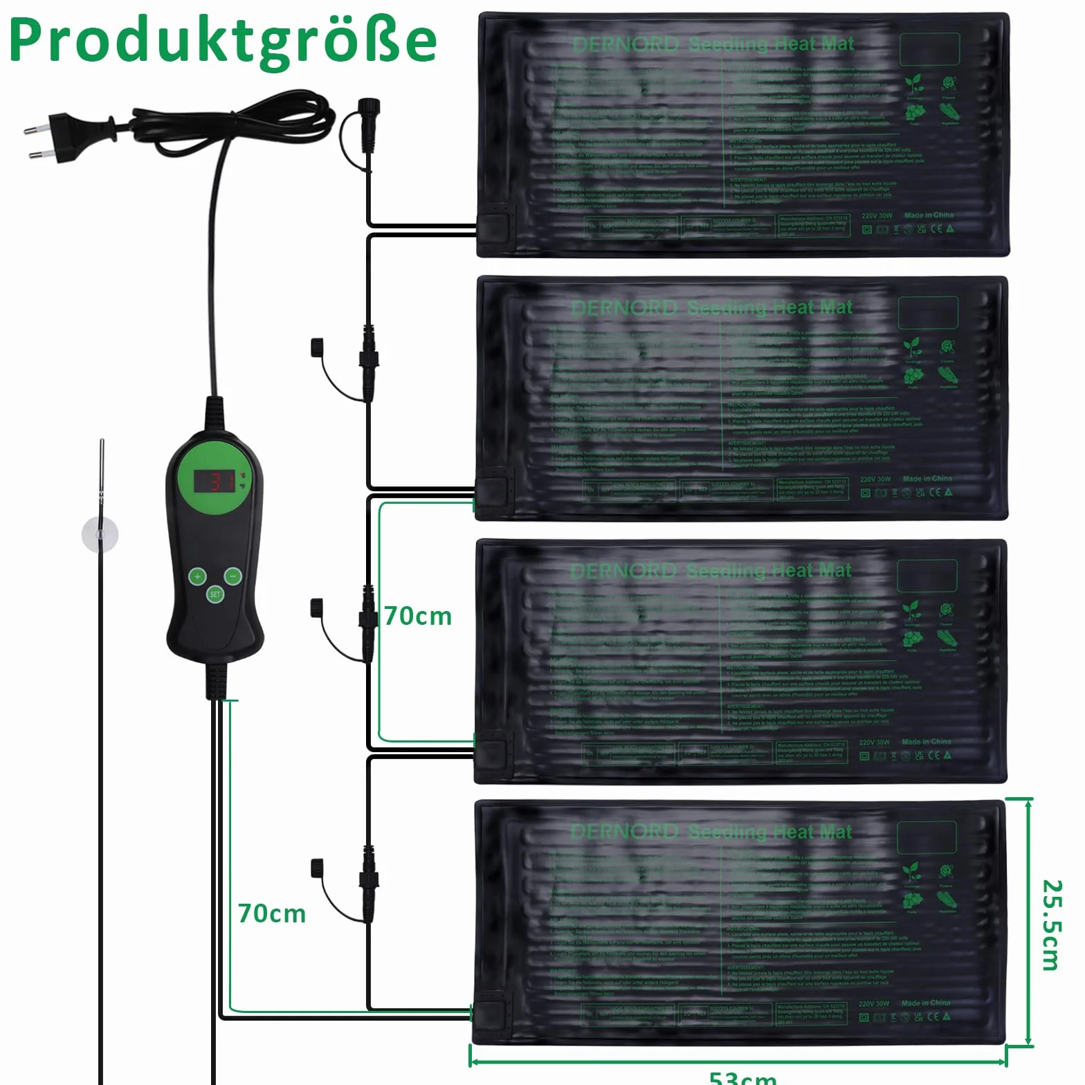 DERNORD Lot de 4 tapis de plantation 30W 25,5x52,7cm imperméable avec thermostat