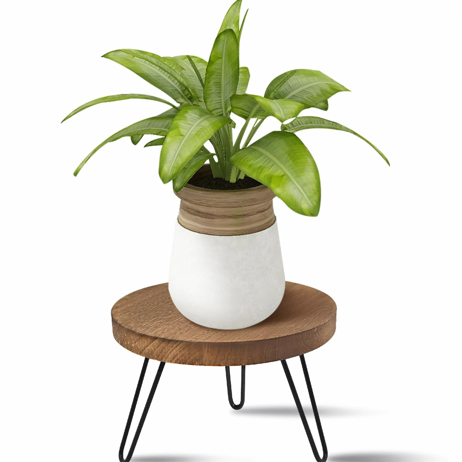 Support de Plantes en Bois, Tabouret pour Plantes Rond avec 3 Pieds pour Pots de Fleurs Intérieur Extérieur