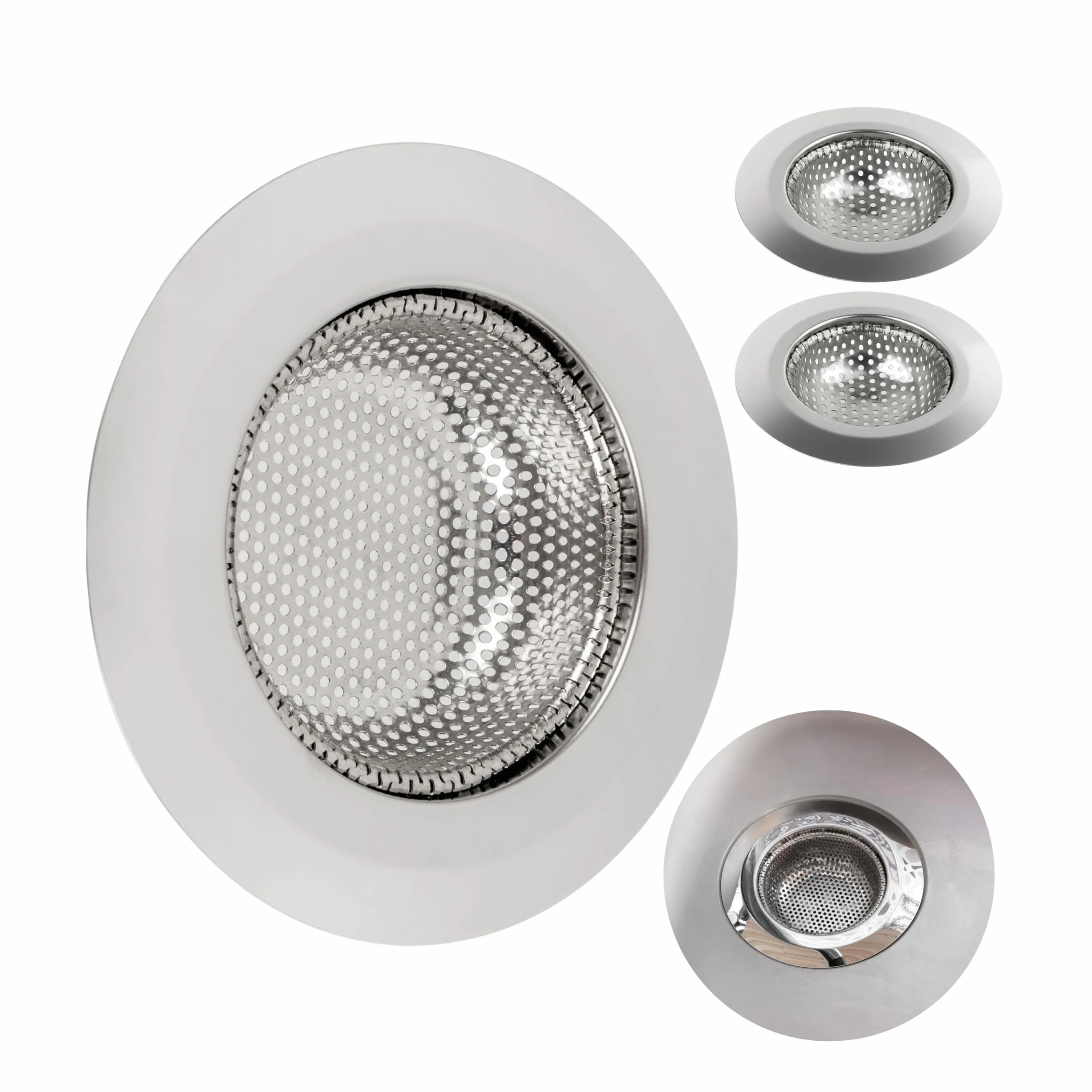 Crépine de vidange, Jeu de 3, Ø 90 mm, Convient aux drains de Ø intérieur 57 mm, dépasse de 20 mm de Profondeur dans Le Bec, crépine d'évier avec Ajustement optimisé, idéale pour Evier, Baignoire