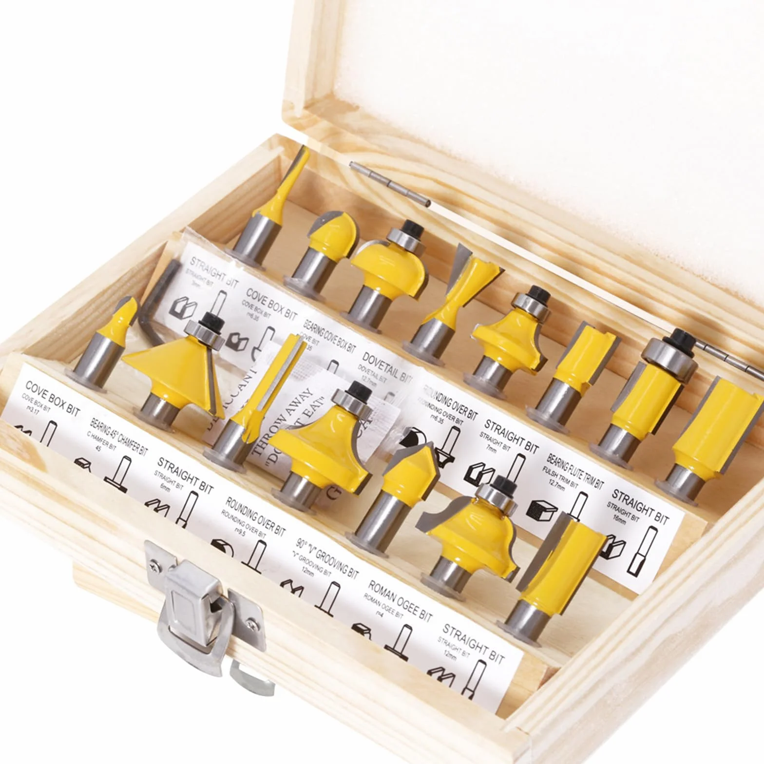 Lot de 15 Fraises Pour Bois 8 mm - Outils de Travail pour Débutants - Fraises de Qualité Industrielle - Boîte en Bois