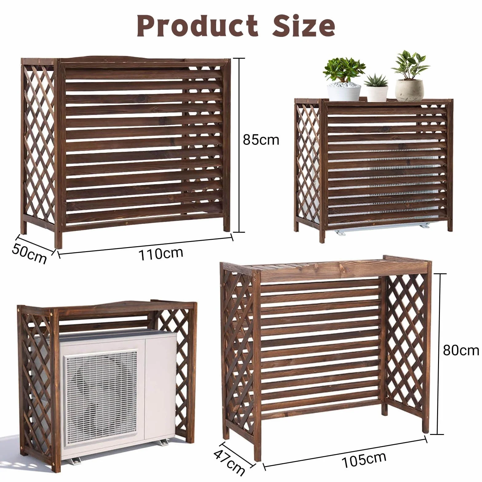 Cache Climatiseur Exterieur Bois 110x50x85cm Protection Pompe à Chaleur Balcon