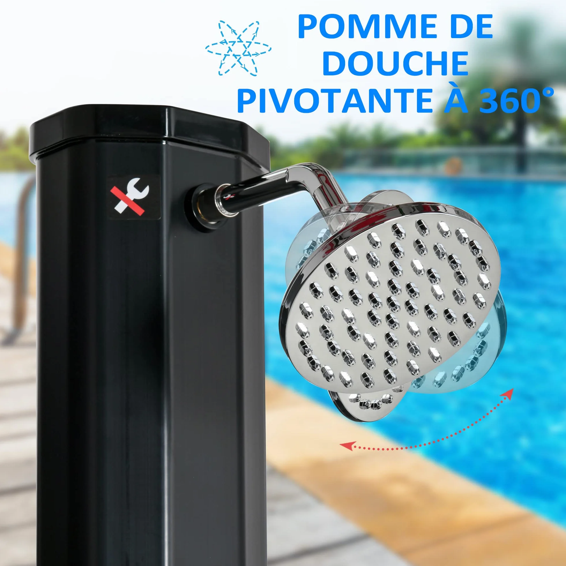 Outsunny Douche Solaire Extérieure 35L Jardin Plage Piscine avec Thermostat Eau Froide Chaude Max 55°C Noir