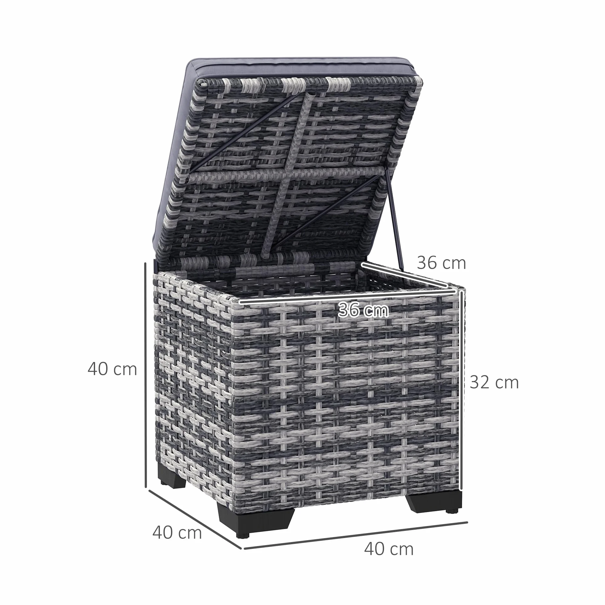 Outsunny Lot de 2 poufs de rangement en rotin avec coussins amovibles - Gris foncé
