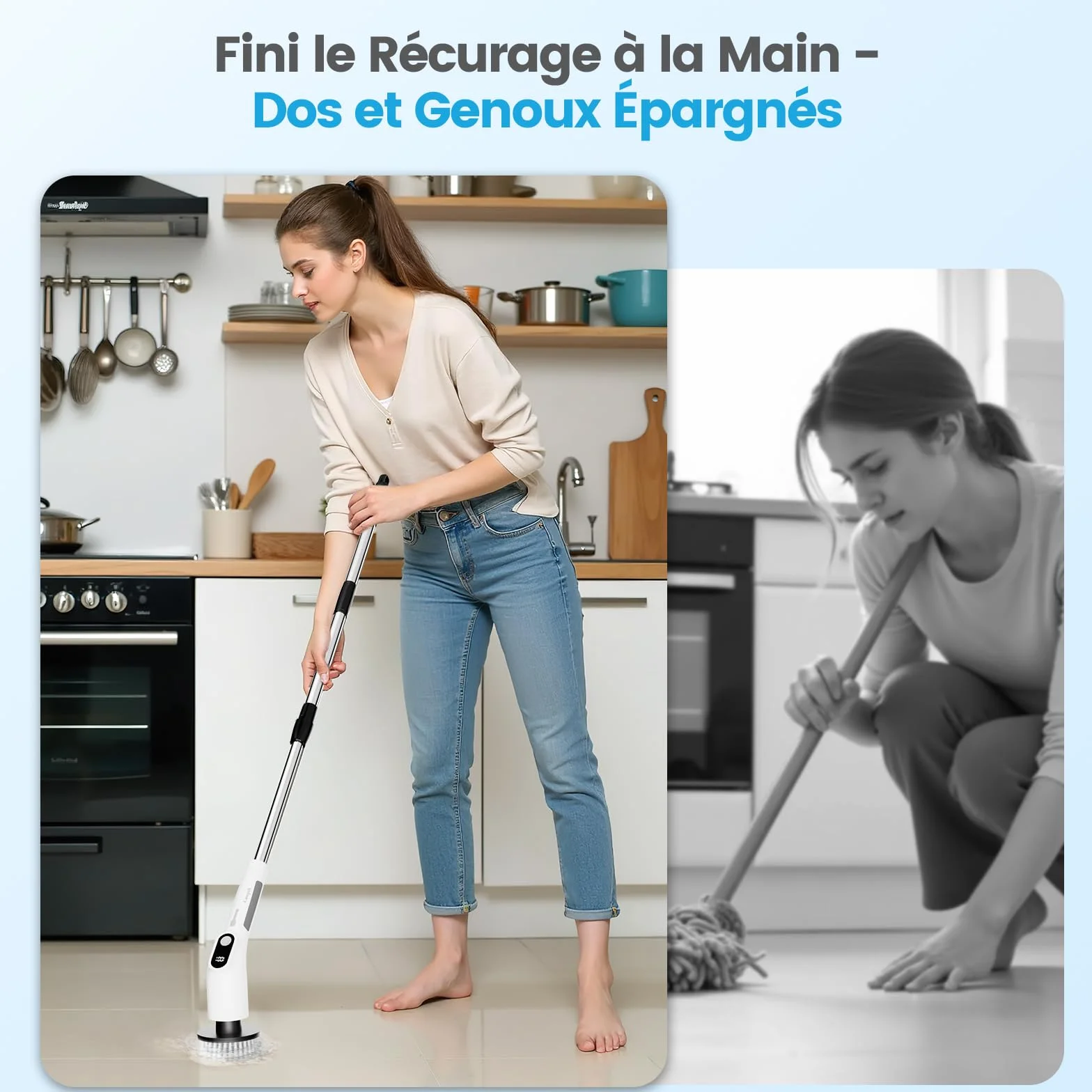 Brosse Rotative Nettoyage Electrique avec 8 Têtes Interchangeables, Rechargeable Brosse Nettoyage Salle de Bain, 2 Vitesses réglables,pour Salle de Bain, Cuisine, Carrelage et Sol