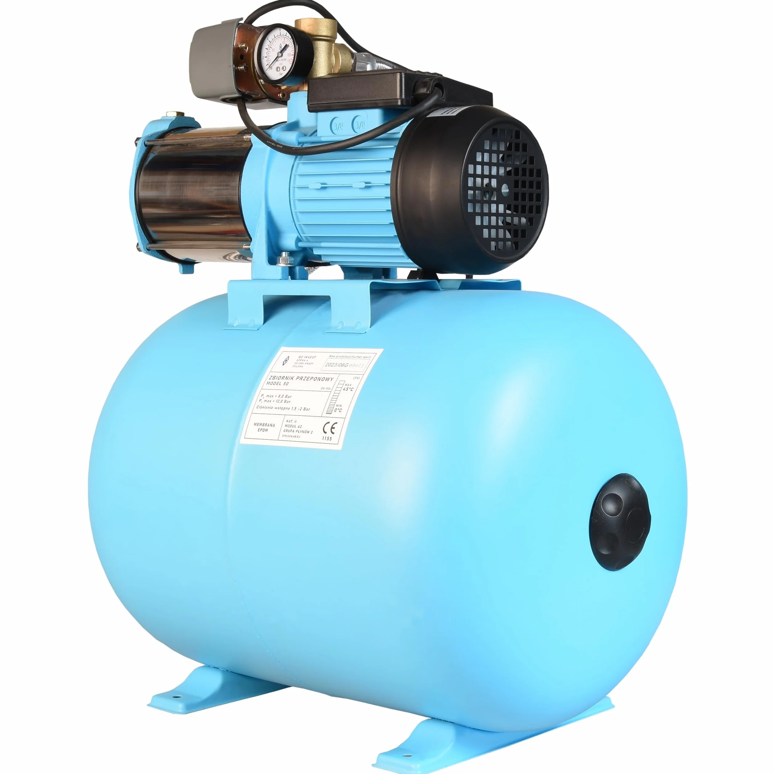 Pompe à Eau MAX-H 1300 avec Réservoir 50L - Pompe d’arrosage de Jardin (1300 W, 6000 l/h, hauteur max. 55 m) - Groupe de Surpression Set - Réservoir à Vessie Sous Pression 50 L - pour Eaux Claires