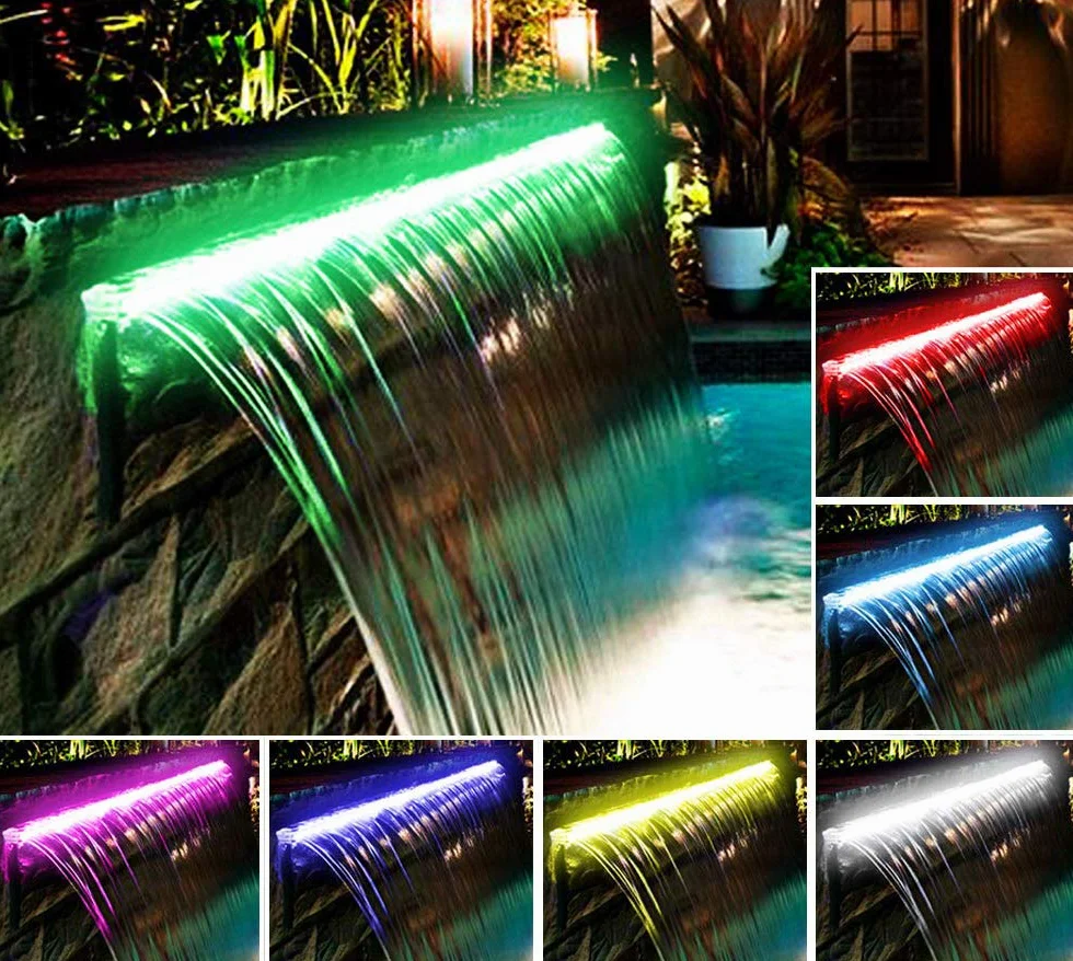 PISCINE Lame d'eau Cascade acrylique 30cm Leds intégrées Télécommande coffret transformateur