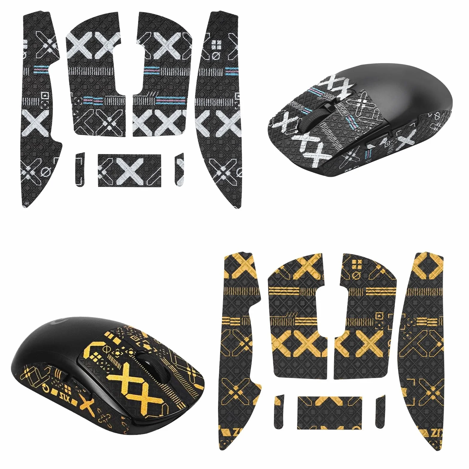 VOSSOT Lot de 2 bandes antidérapantes pour Logitech G Pro X Superlight - Antidérapantes et absorbent la transpiration - Avec forme 1:1 sur mesure - Noir et doré