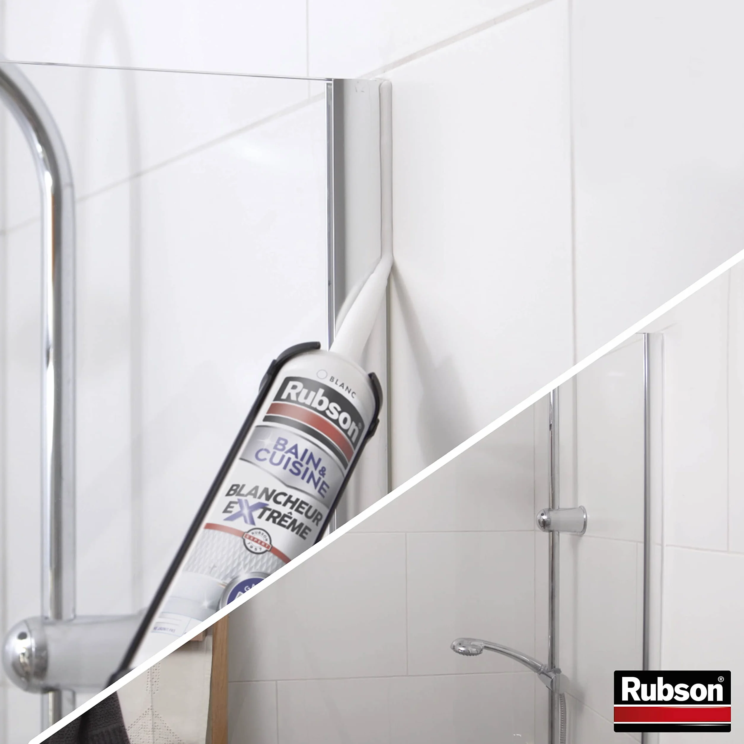 Rubson - Mastic Bain & Cuisine Blancheur Extrême (cartouche 280ml) étanche et anti moisissures à base de silicone - longue durée, Blanc