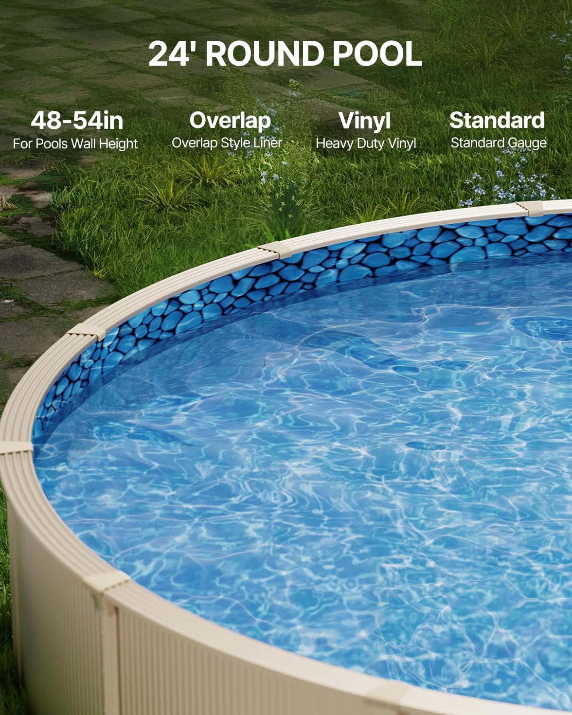 VEVOR Revêtement de Piscine Ronde 732x147 cm Chevauchement Vinyle Calibre Standard Résiste à l'usure