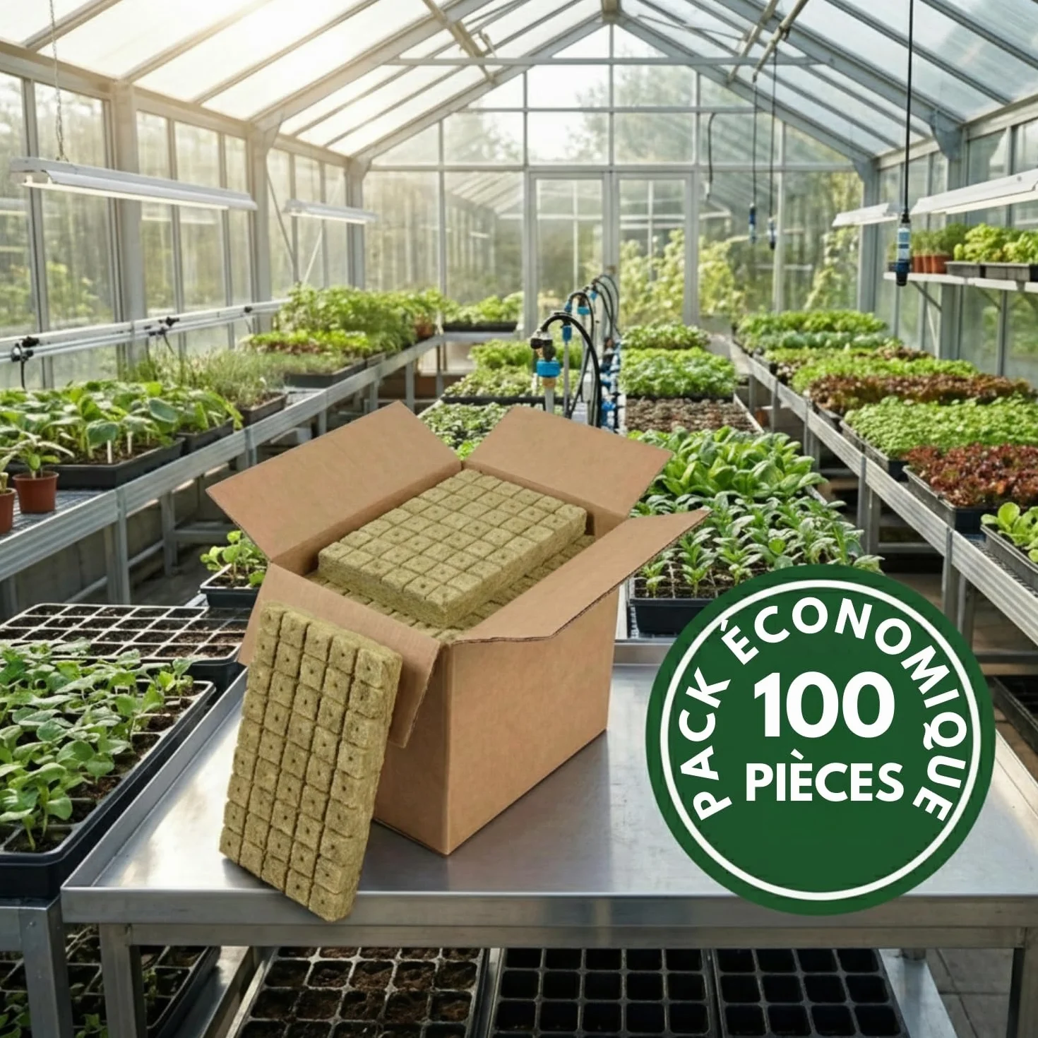 Cubes de Laine de Roche Hydroponique (2,5cm) Lot de 100 pour Germination et Bouturage, Substrat Aéré pour Semis